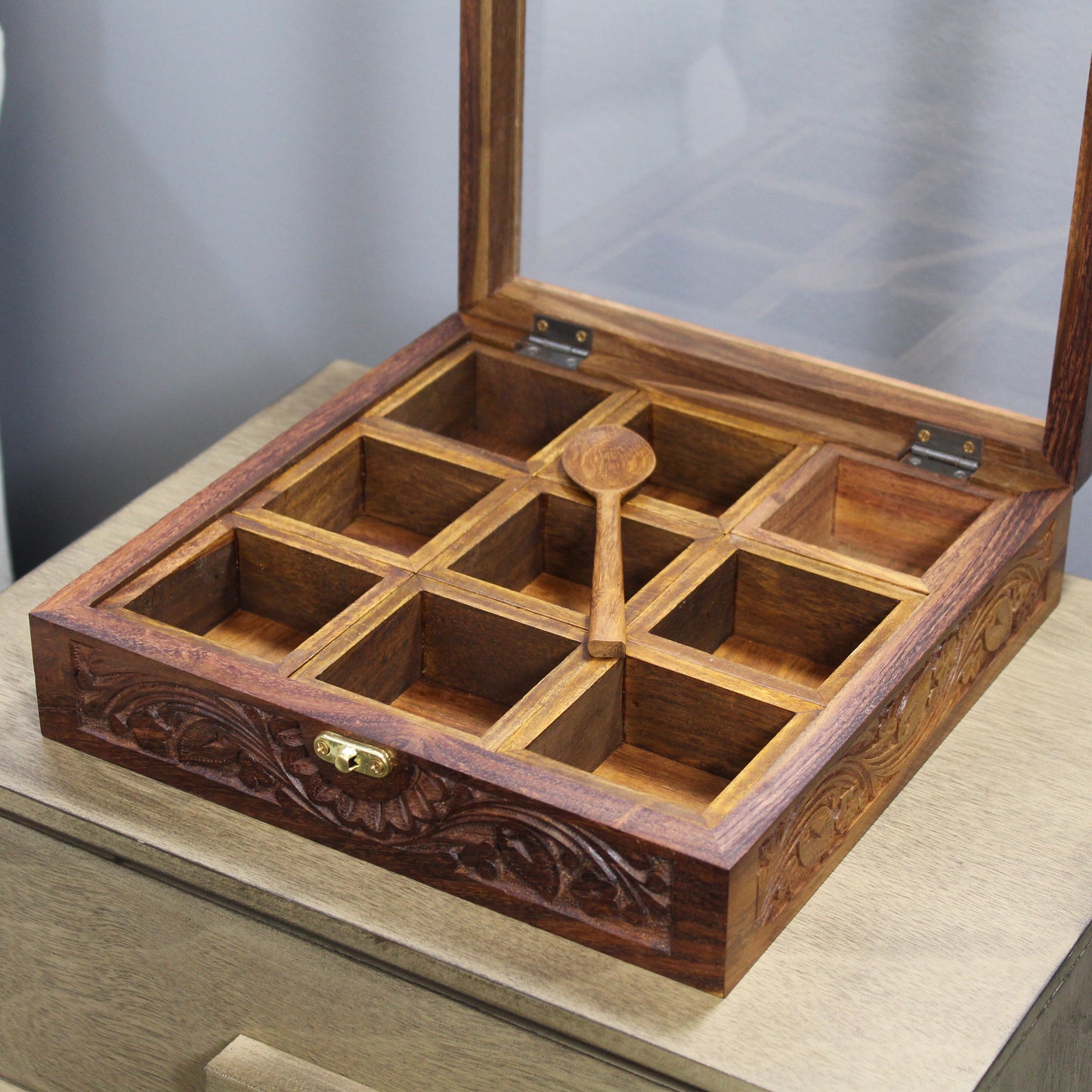Natural Geo Rosewood Spice Organizer Box