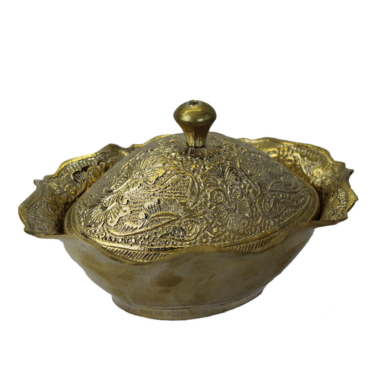 Natural Geo Decorative Golden Brass Pot Oval Bowl with Lid
