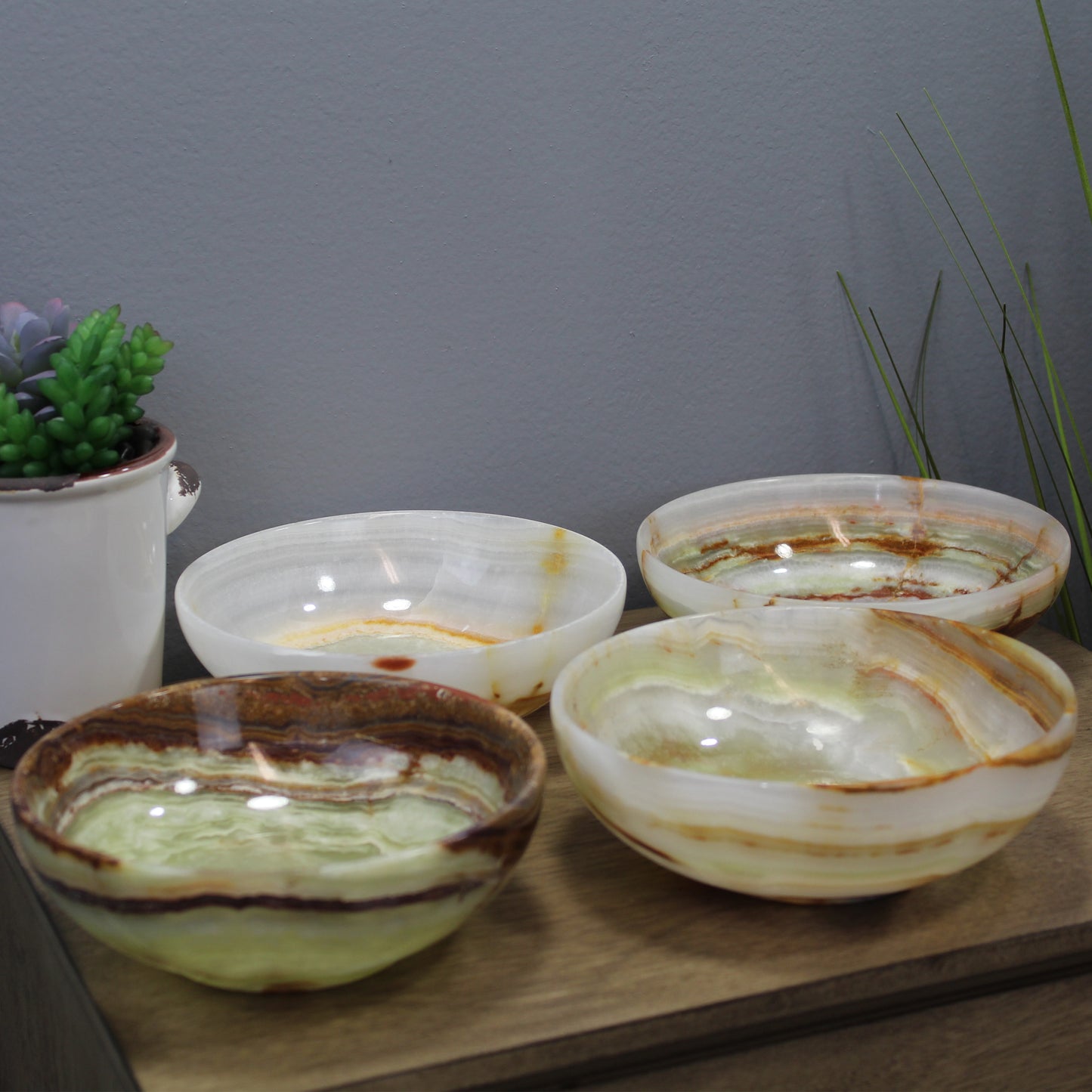 Natural Geo Multicolored Decorative Handcrafted 6" Onyx Bowl (Set of 4)