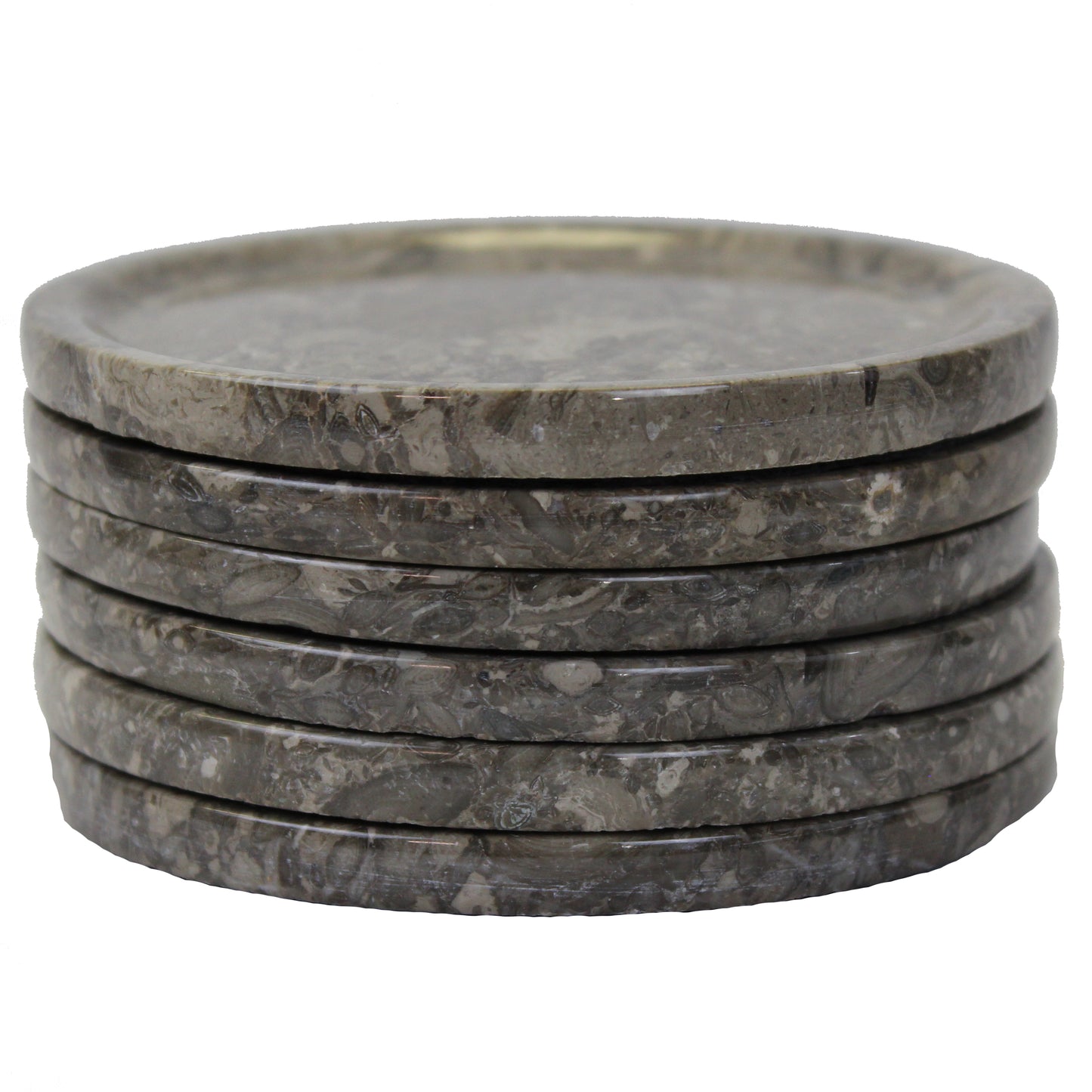 Natural Geo Gray Decorative Round Marble Drink Coaster (Set of 6)
