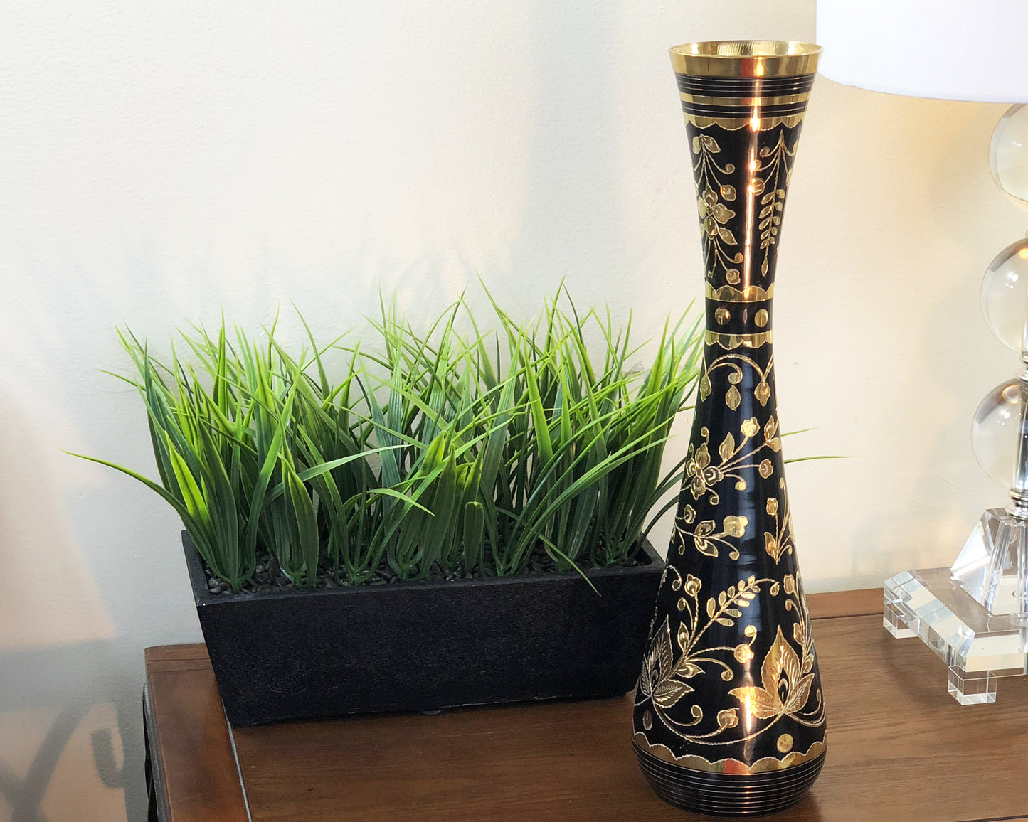 Natural Geo Brass Floral Black/Gold Table Vase