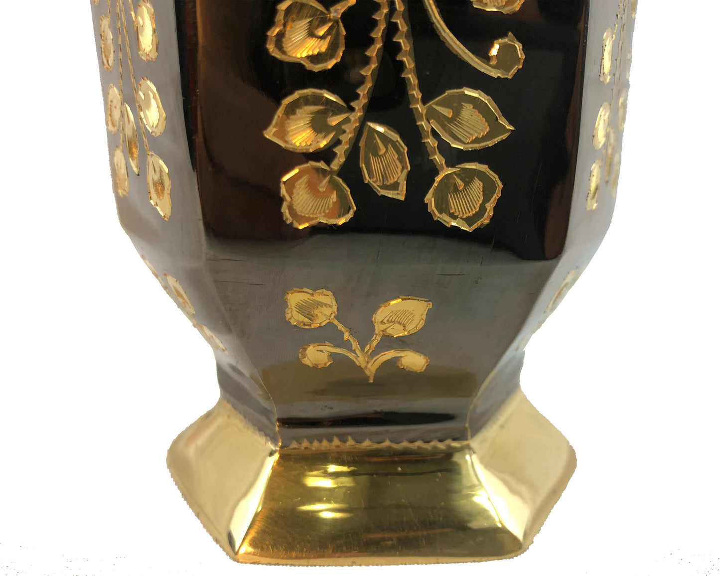 Natural Geo Brass Hexagonal Floral Bottle Decor