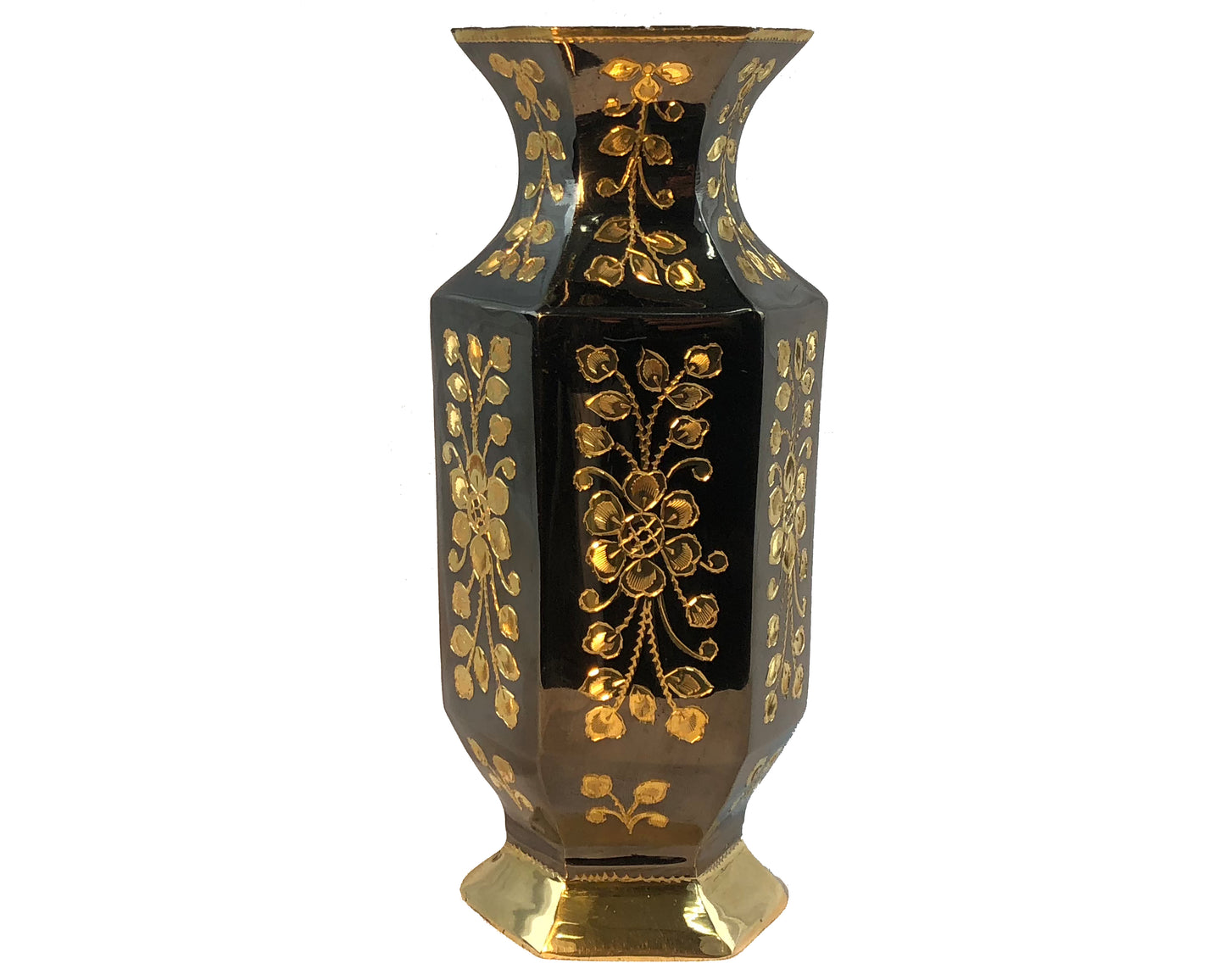 Natural Geo Brass Hexagonal Floral Bottle Decor