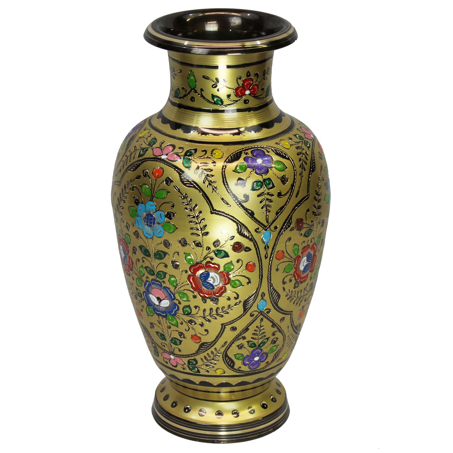 Natural Geo Decorative Brass 18" Yellow/Gold Floral Chinese Jar