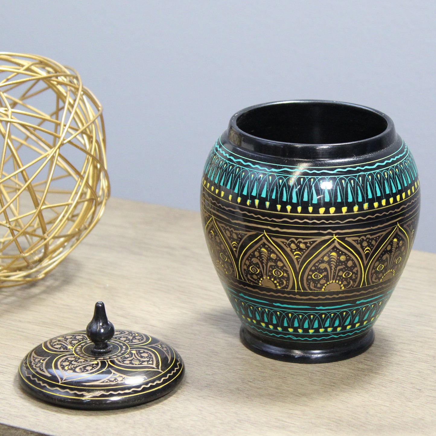 Natural Geo Turquoise/Gold 7" Rosewood Jar