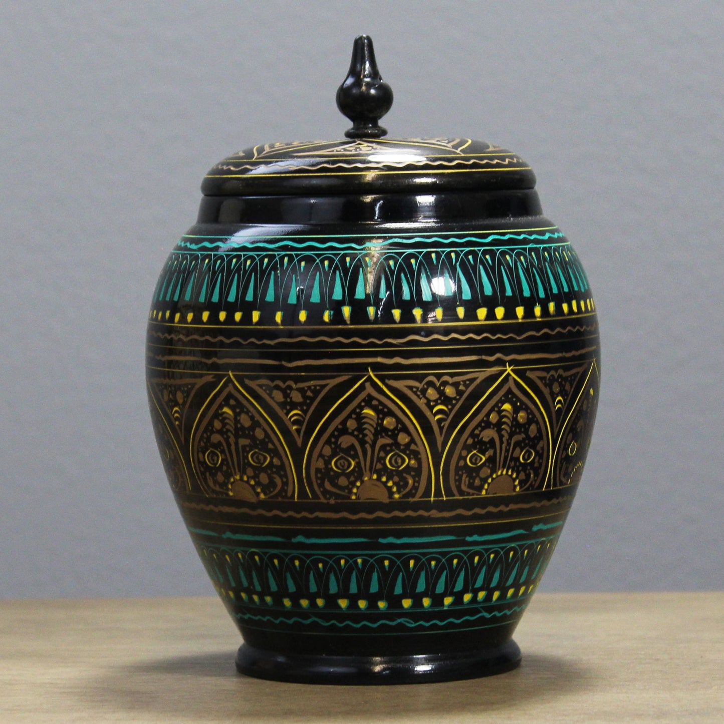 Natural Geo Turquoise/Gold 7" Rosewood Jar