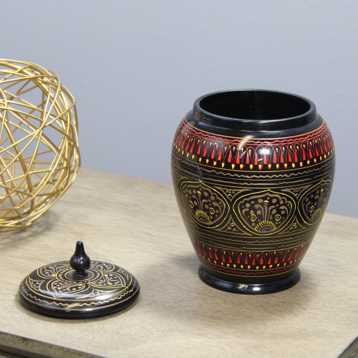 Natural Geo Black/Gold 7" Rosewood Jar