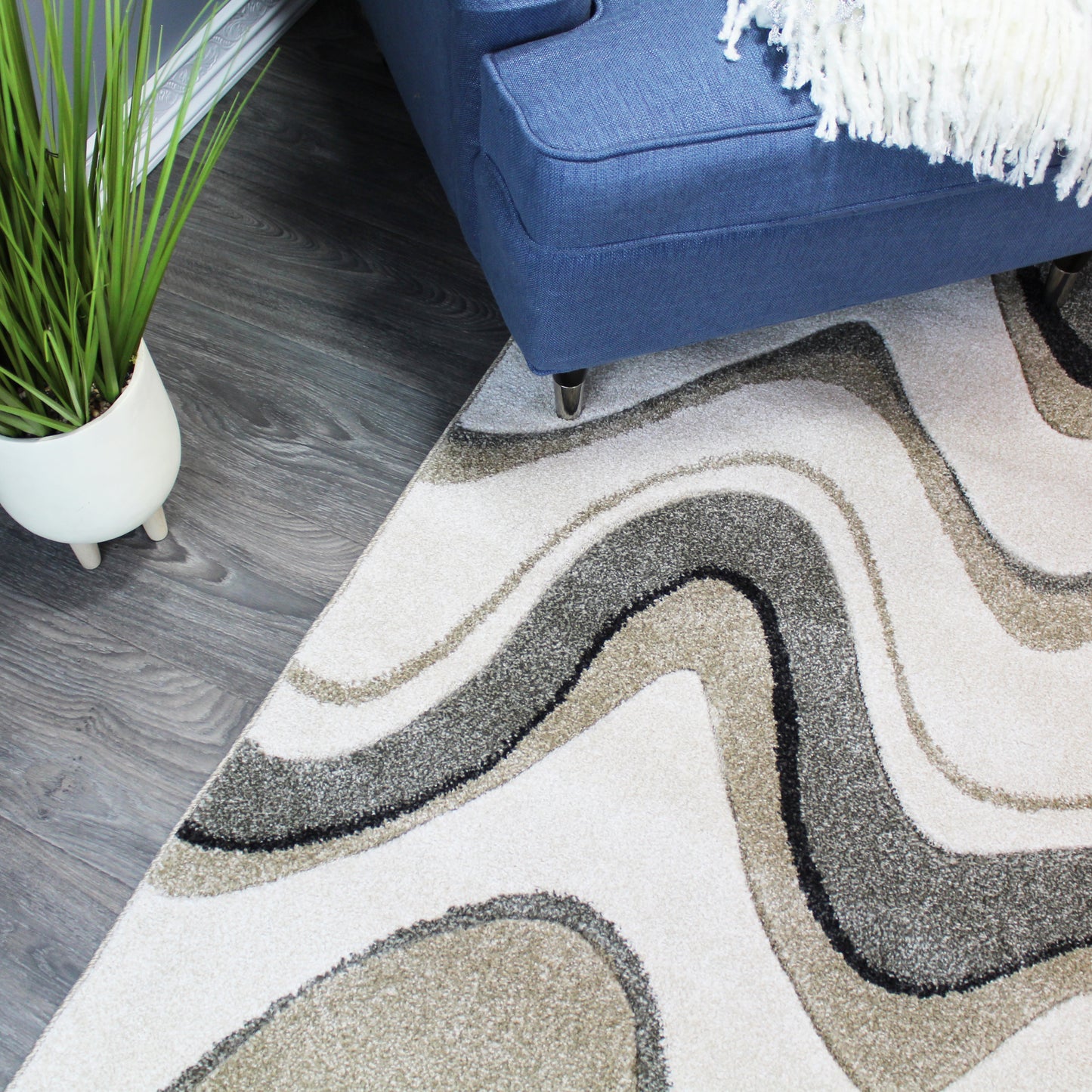 Natural Geo Jasmine Modern Wavy Abstract Ivory/Gray Area Rug