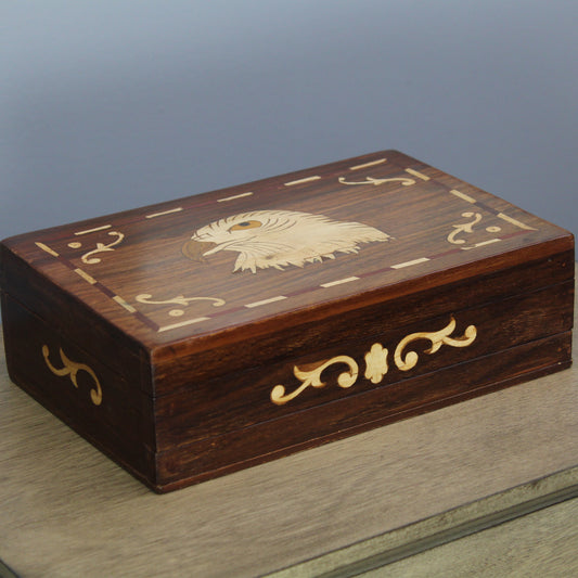 Natural Geo Handmade Rosewood Hawk Wooden Jewelry Box