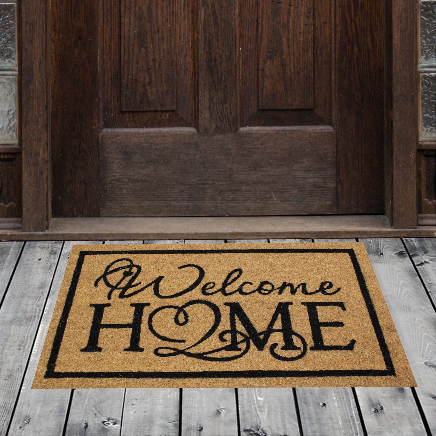 Natural Geo Island Welcome Home Beige/Black Natural Coir Door Mat 18 x 30"