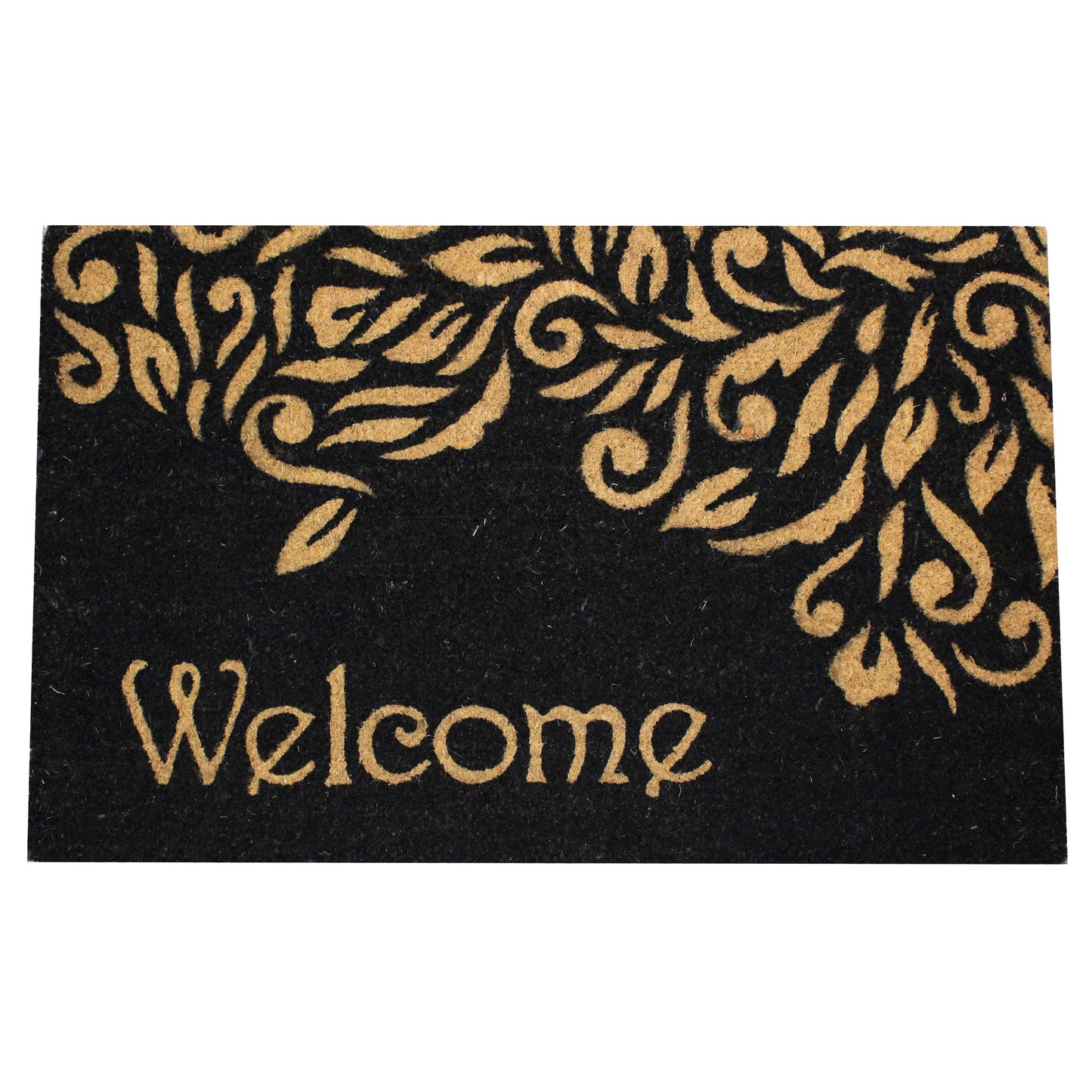 Natural Geo Island Paisley Welcome Black/Beige Natural Coir Door Mat 20 x 31"