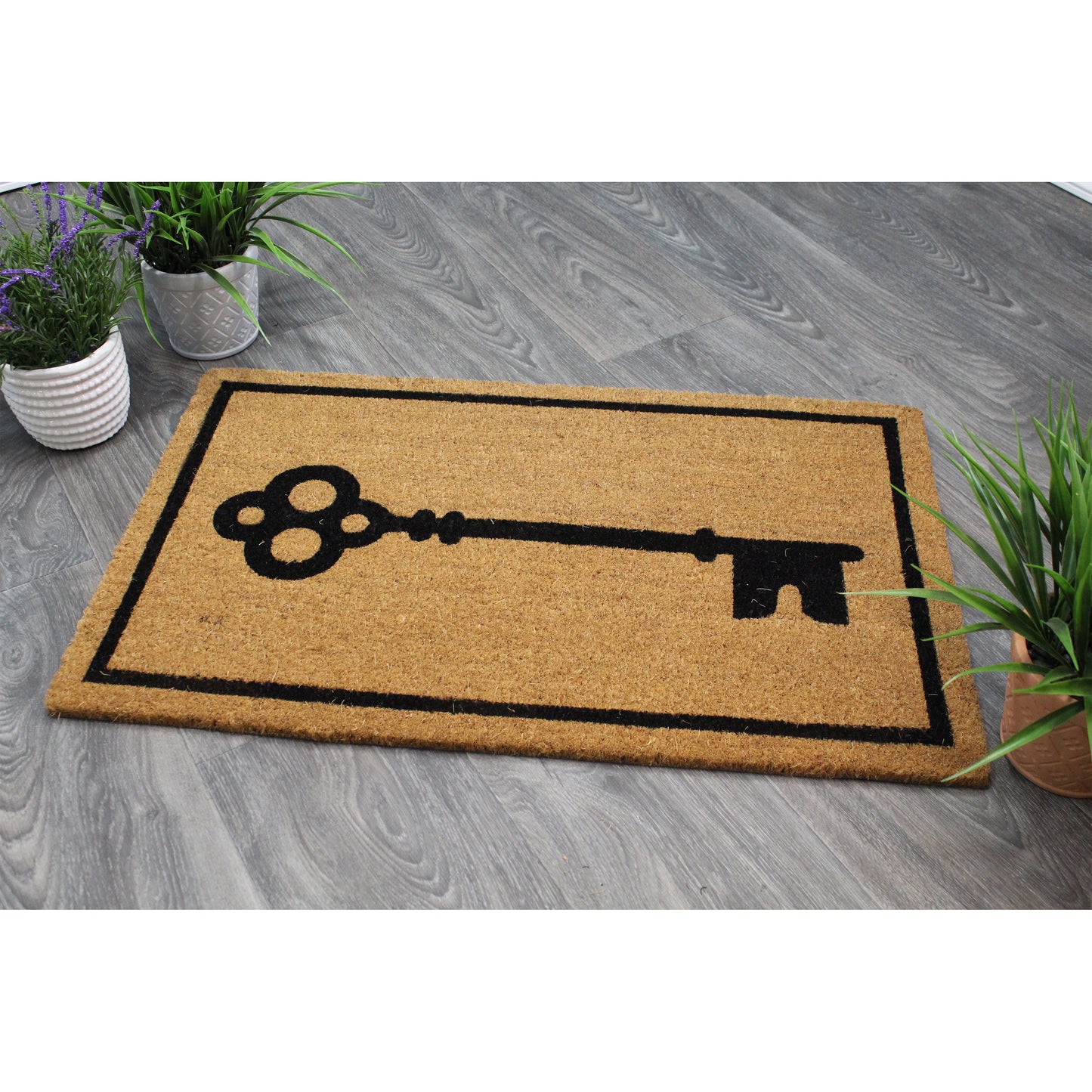 Natural Geo Island Home Key Black/Beige Natural Coir Door Mat 20 x 31"