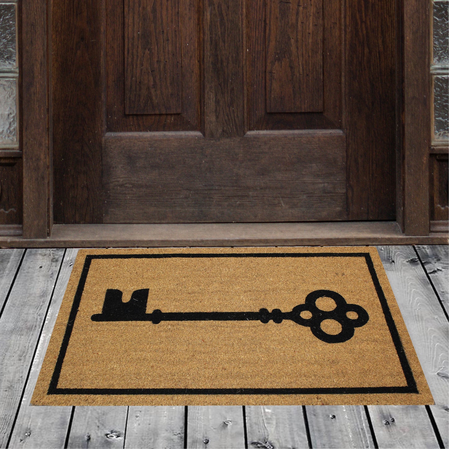 Natural Geo Island Home Key Black/Beige Natural Coir Door Mat 20 x 31"