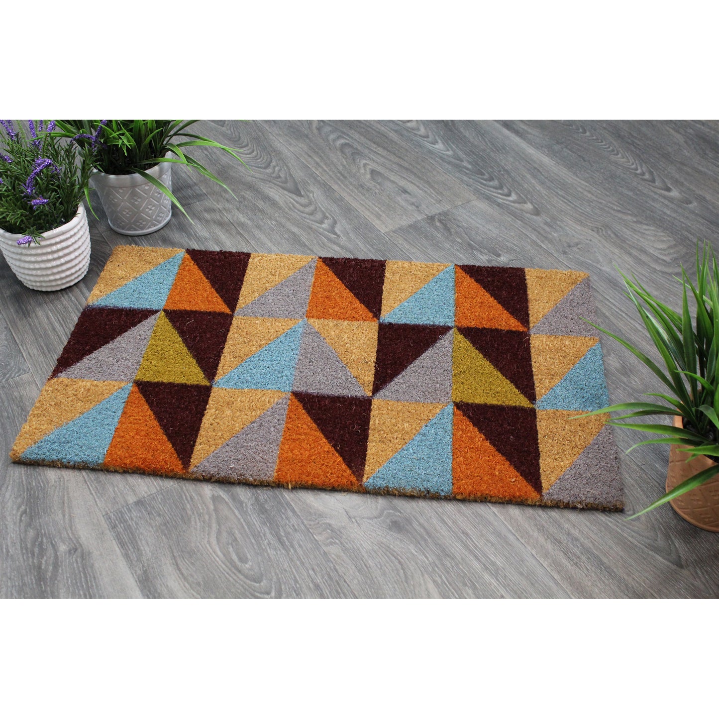 Natural Geo Island Triangles Multicolored Natural Coir Door Mat 18 x 30"