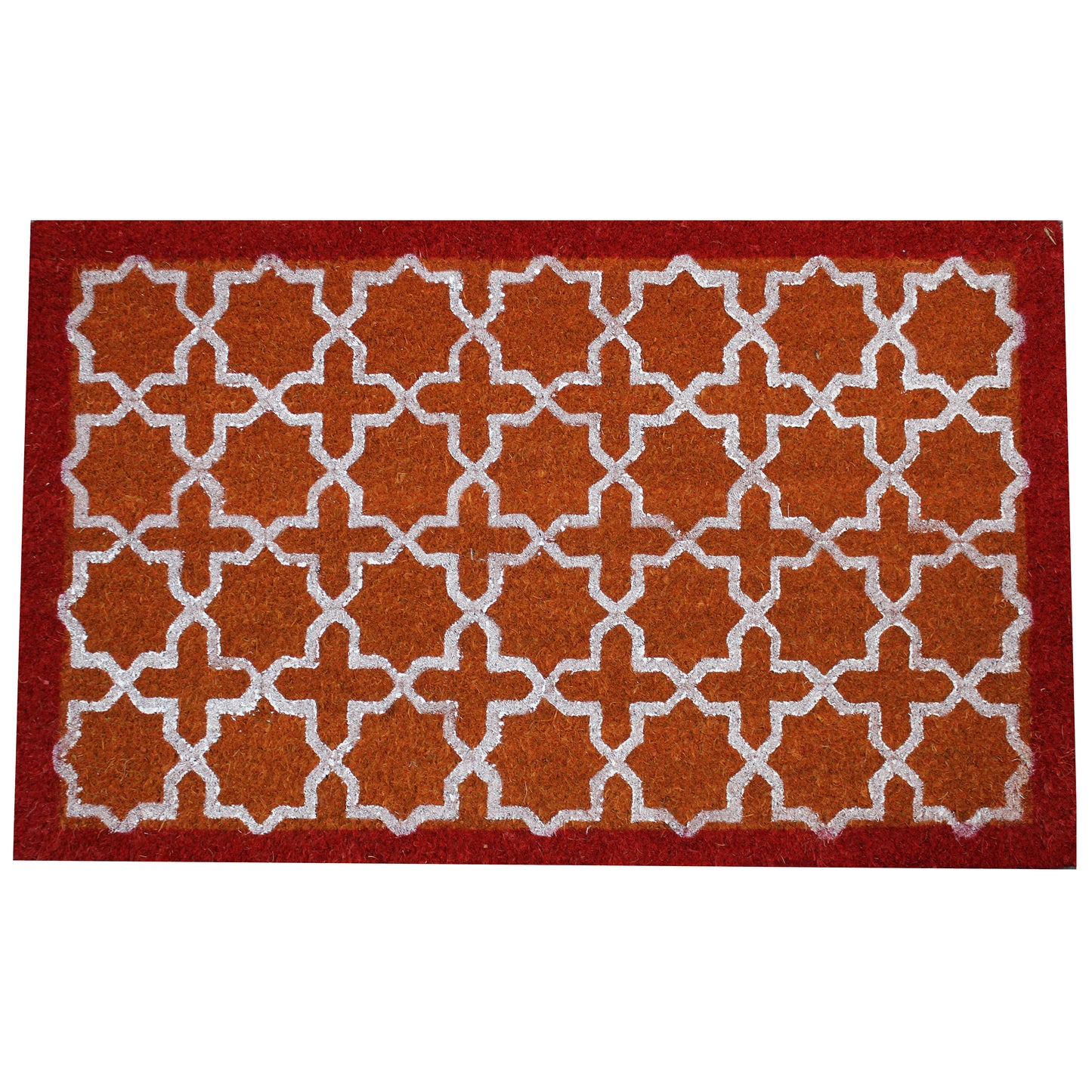 Natural Geo Island Geometric Stars Orange/Red Natural Coir Door Mat 20 x 31"