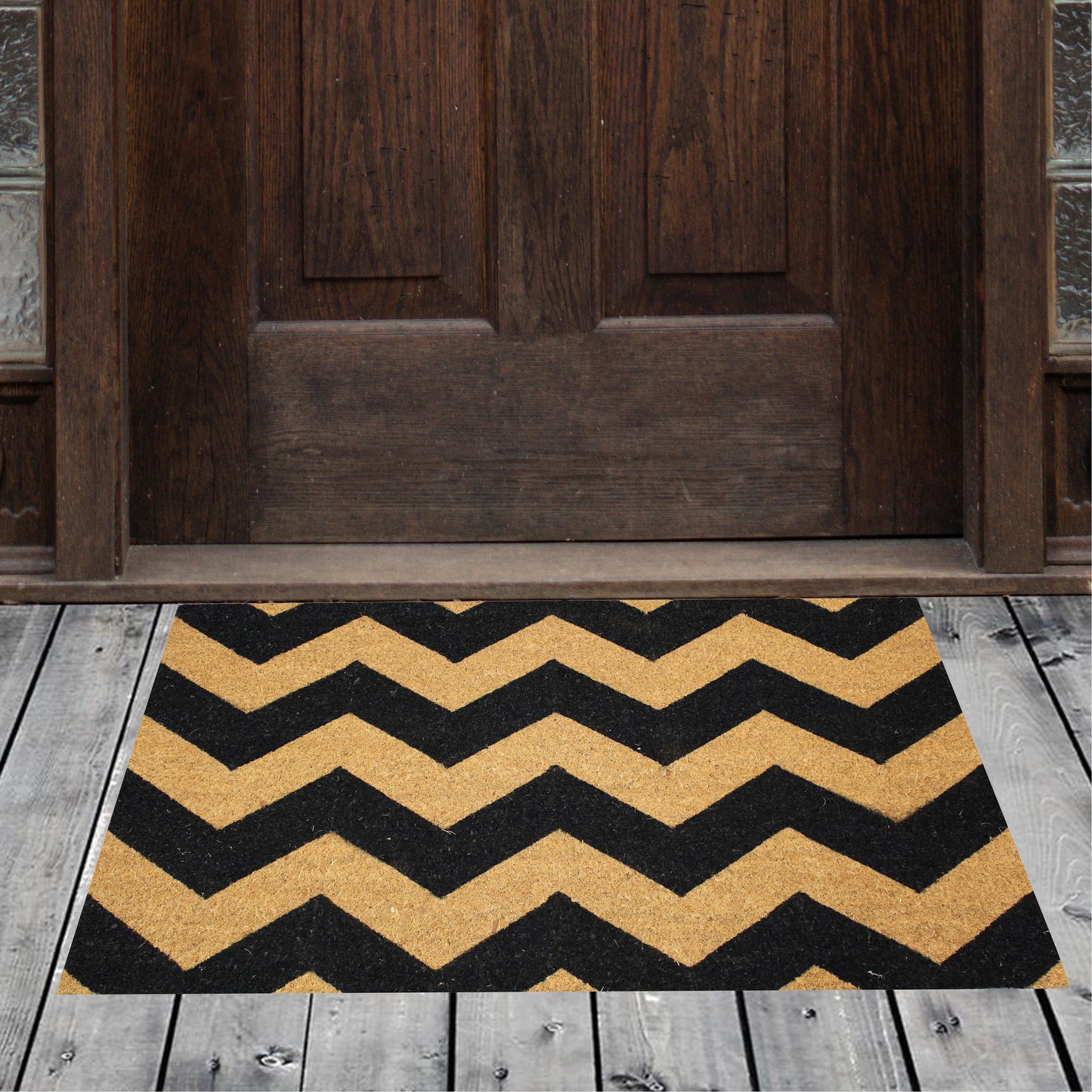 Natural Geo Island Chevron Black/Beige Natural Coir Door Mat 20 x 31"