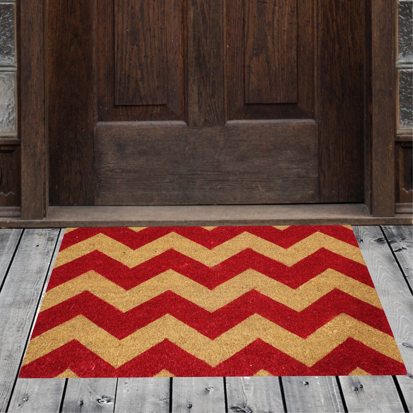 Natural Geo Island Chevron Black/Red Natural Coir Door Mat 20 x 31"