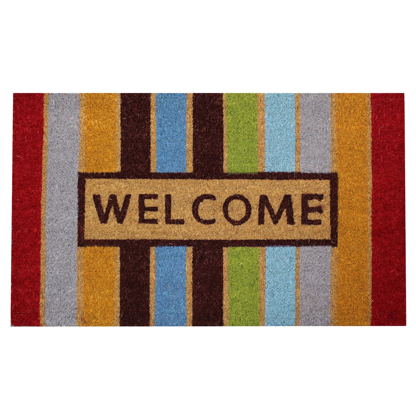 Natural Geo Island Striped Welcome Multicolored Natural Coir Door Mat 18 x 30"