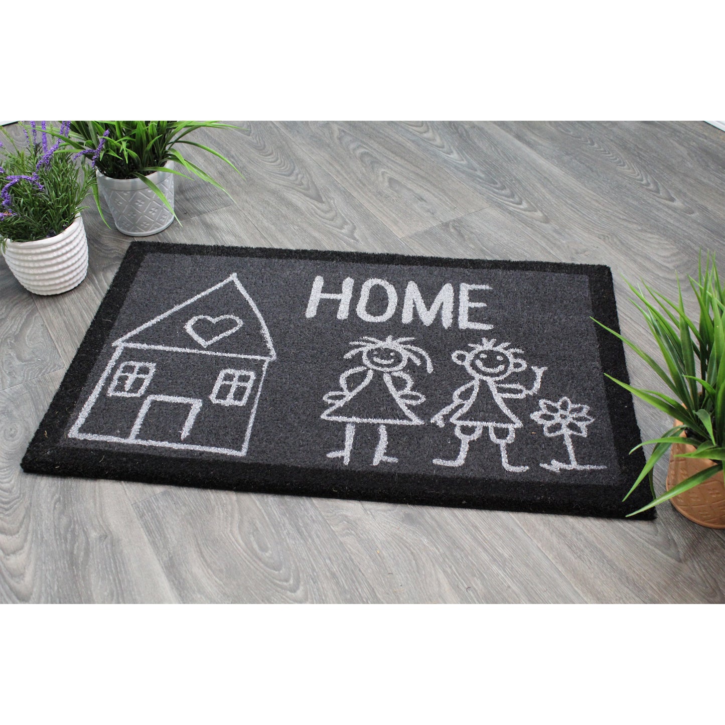 Natural Geo Island Loving Family Home Gray/White Natural Coir Door Mat 20 x 31"