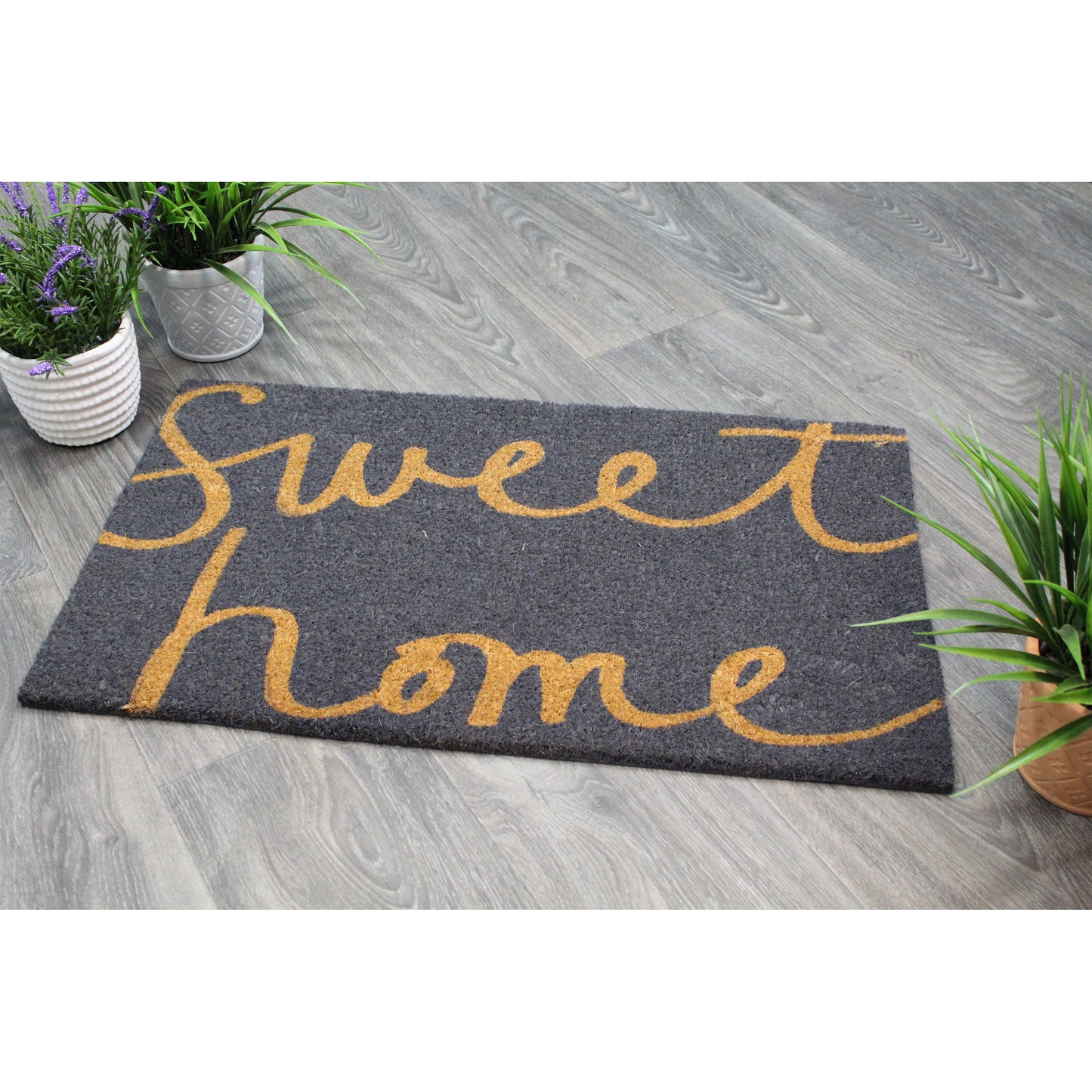 Natural Geo Island Sweet Home Gray/Beige Natural Coir Door Mat 18 x 30"