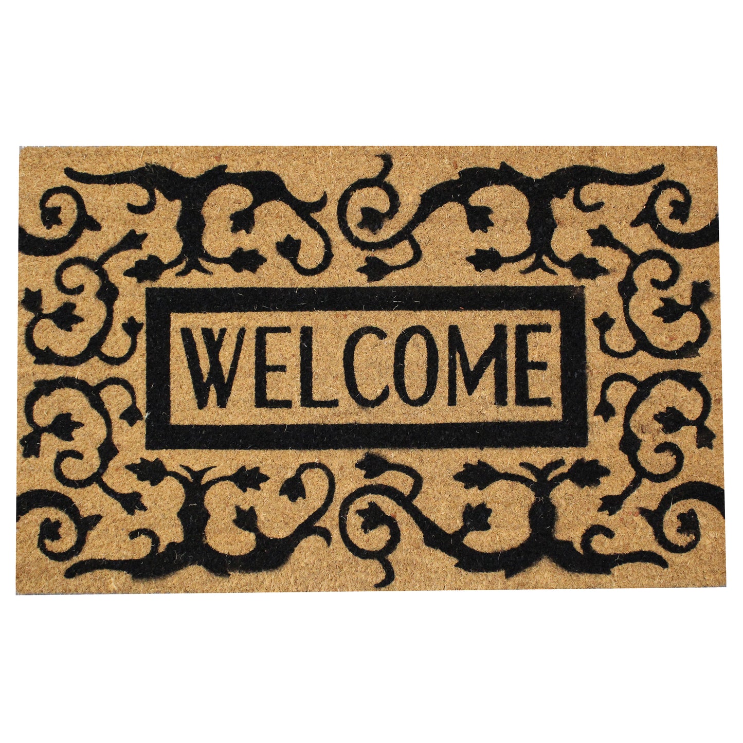 Natural Geo Island Paisley Welcome Black/Beige Natural Coir Door Mat 20 x 31"