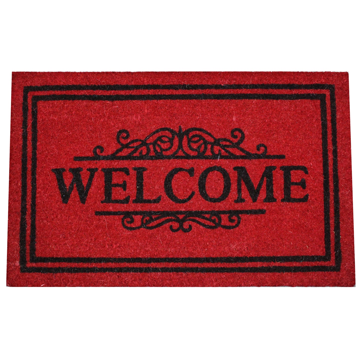 Natural Geo Island Bordered Welcome Red/Black Natural Coir Door Mat 20 x 31"