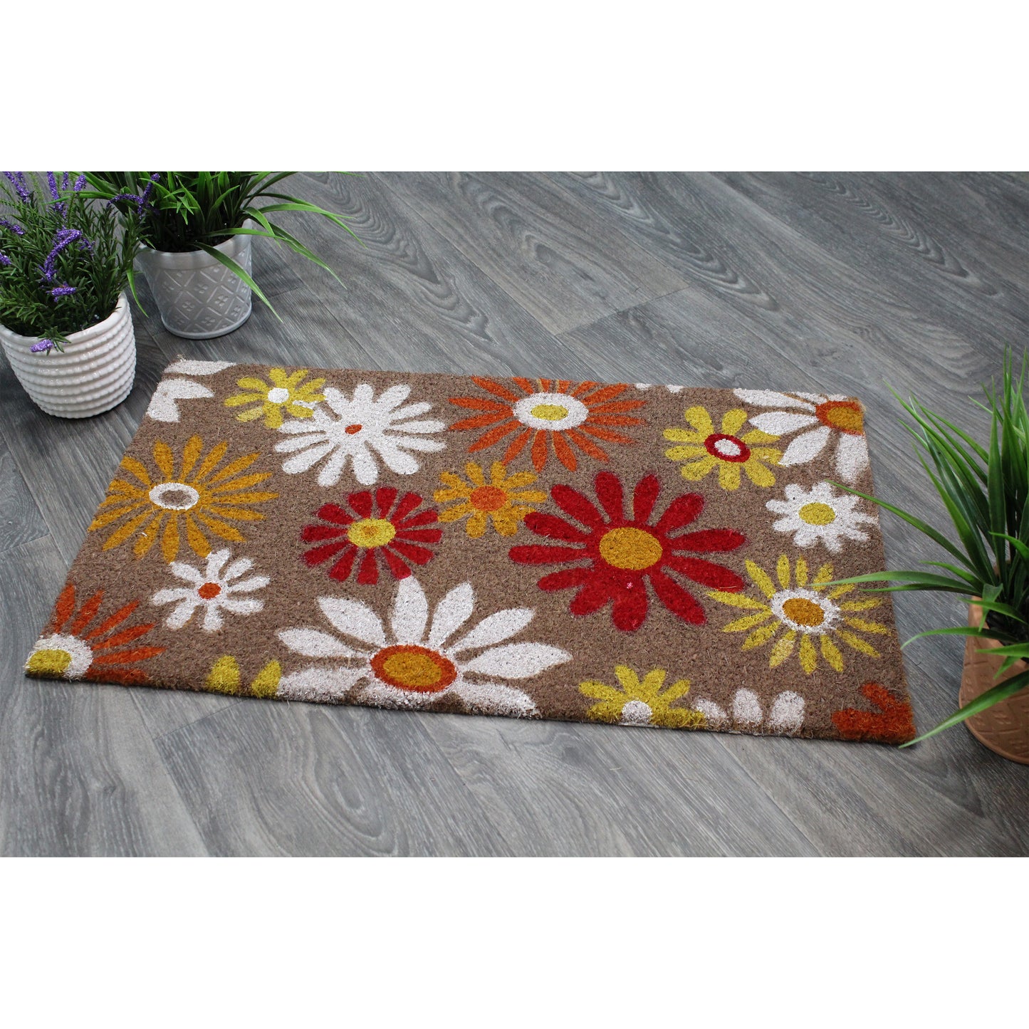 Natural Geo Island Sunflower Floral Multicolored Natural Coir Door Mat 18 x 30"