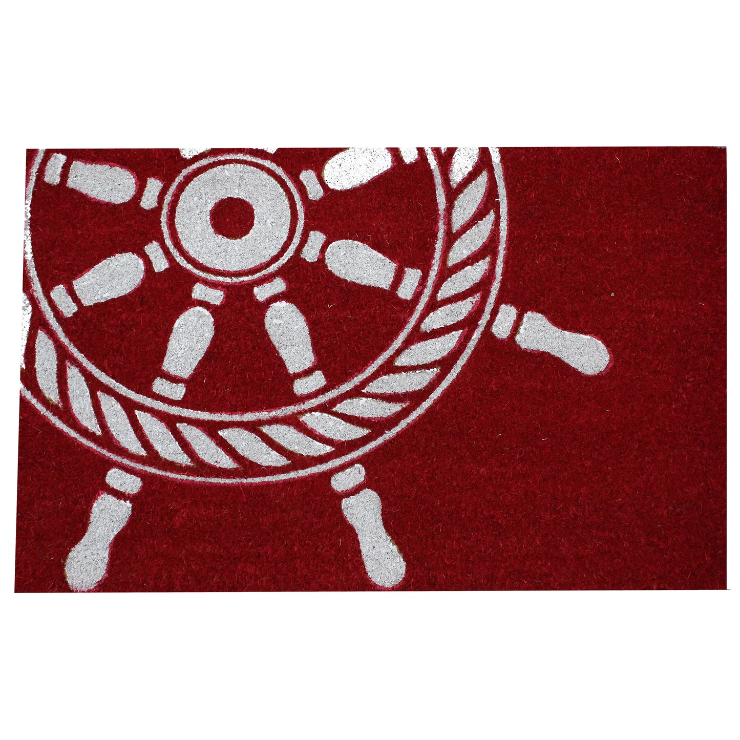 Natural Geo Island Ship Wheel Red/White Natural Coir Door Mat 20 x 31"