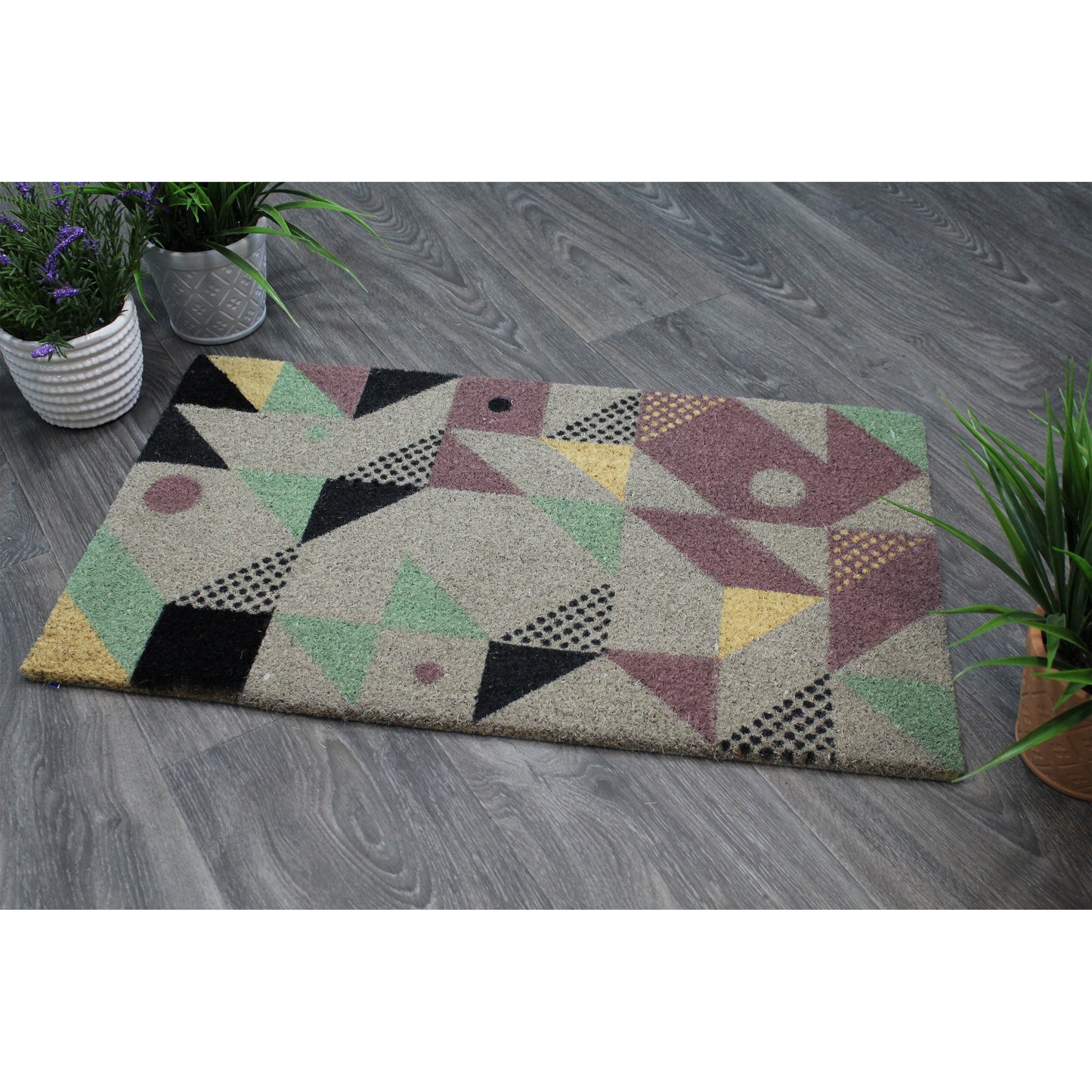 Natural Geo Island Geometric Shapes Multicolored Natural Coir Door Mat 18 x 30"