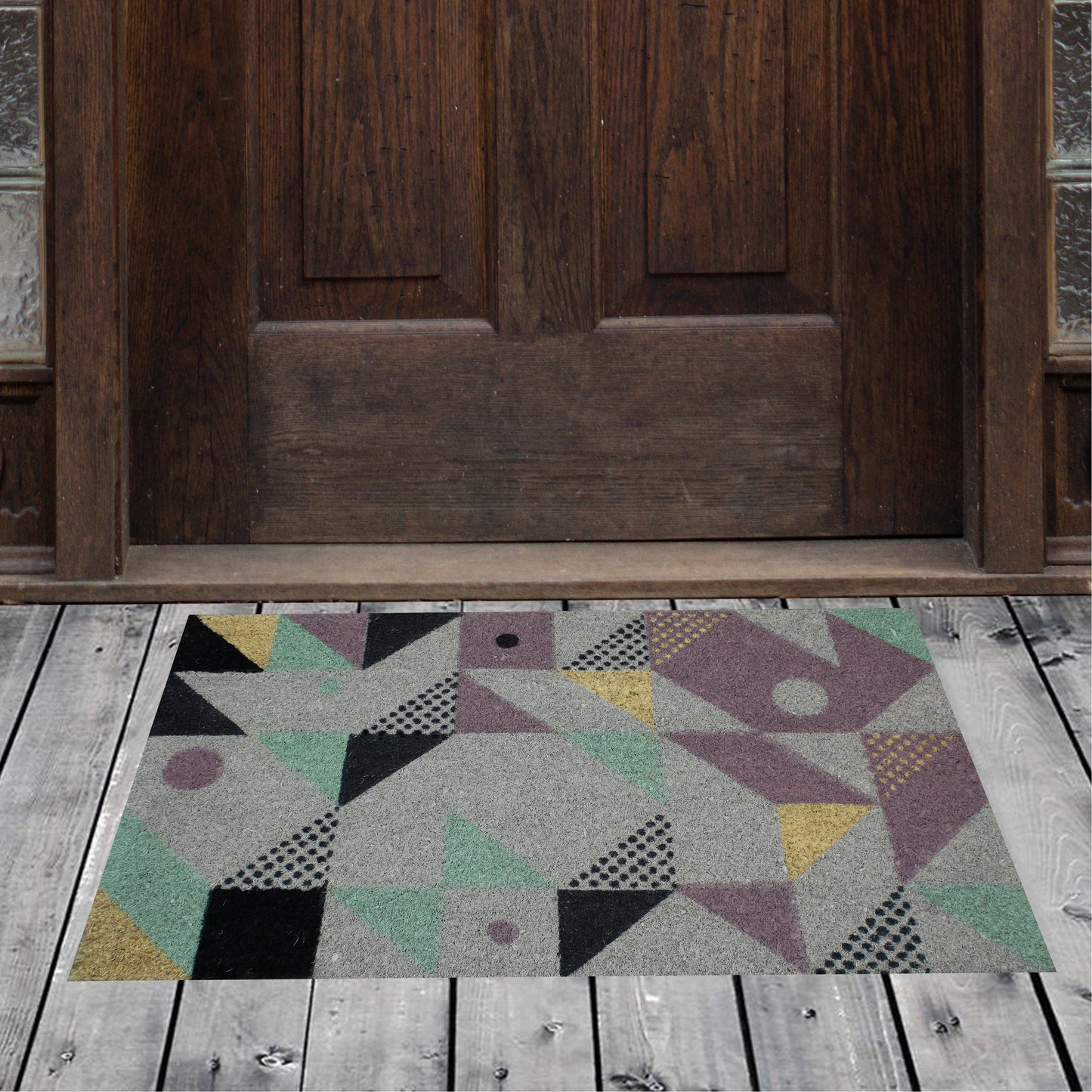 Natural Geo Island Geometric Shapes Multicolored Natural Coir Door Mat 18 x 30"