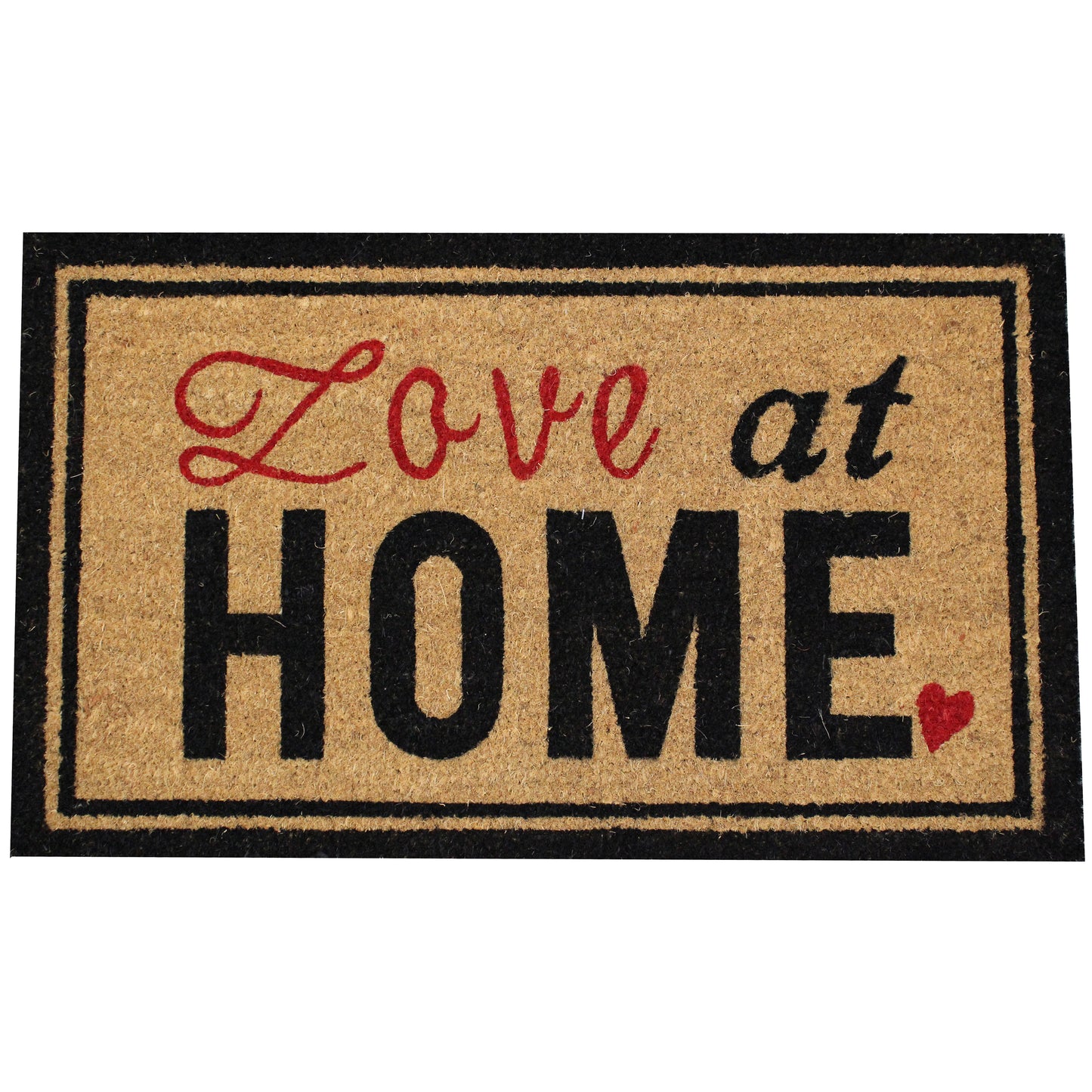 Natural Geo Island Love Home Bordered Black/Red Natural Coir Door Mat 18 x 30"