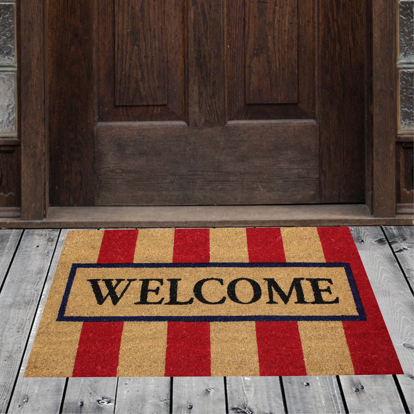 Natural Geo Island Striped Welcome Red/Beige Natural Coir Door Mat 20 x 31"