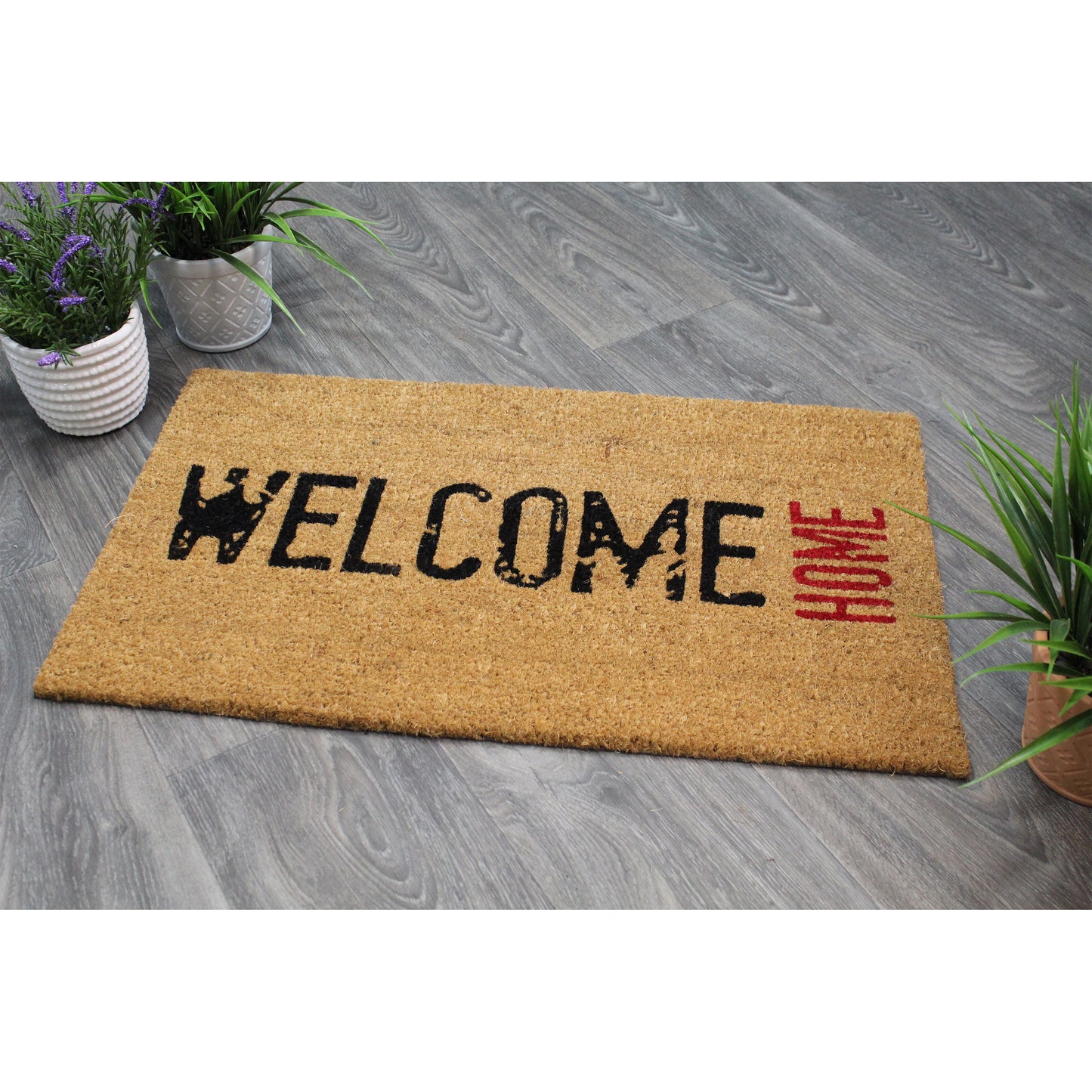 Natural Geo Island Welcome Home Black/Red Natural Coir Door Mat 18 x 30"