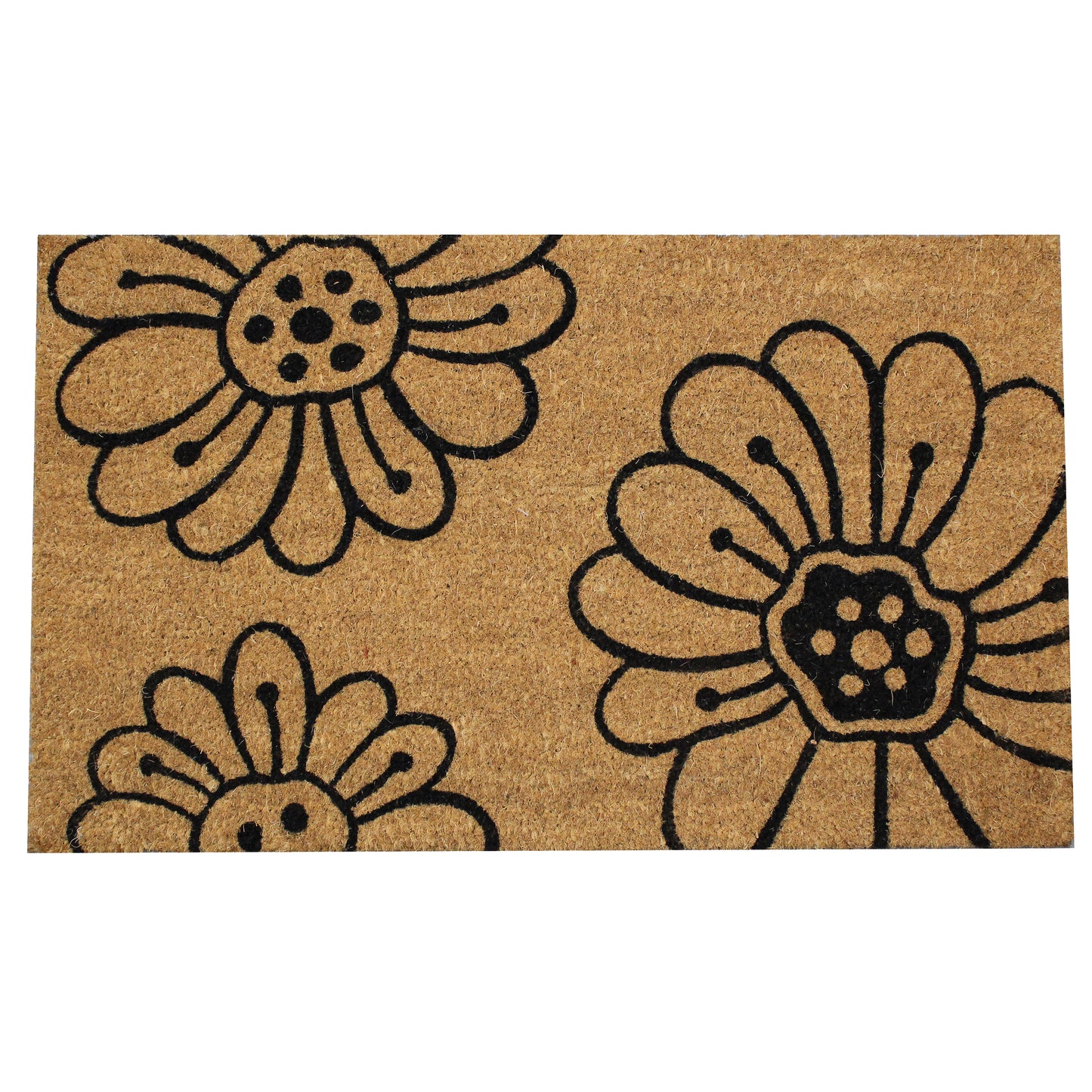 Natural Geo Island Floral Pollen Black/Beige Natural Coir Door Mat 18 x 30"