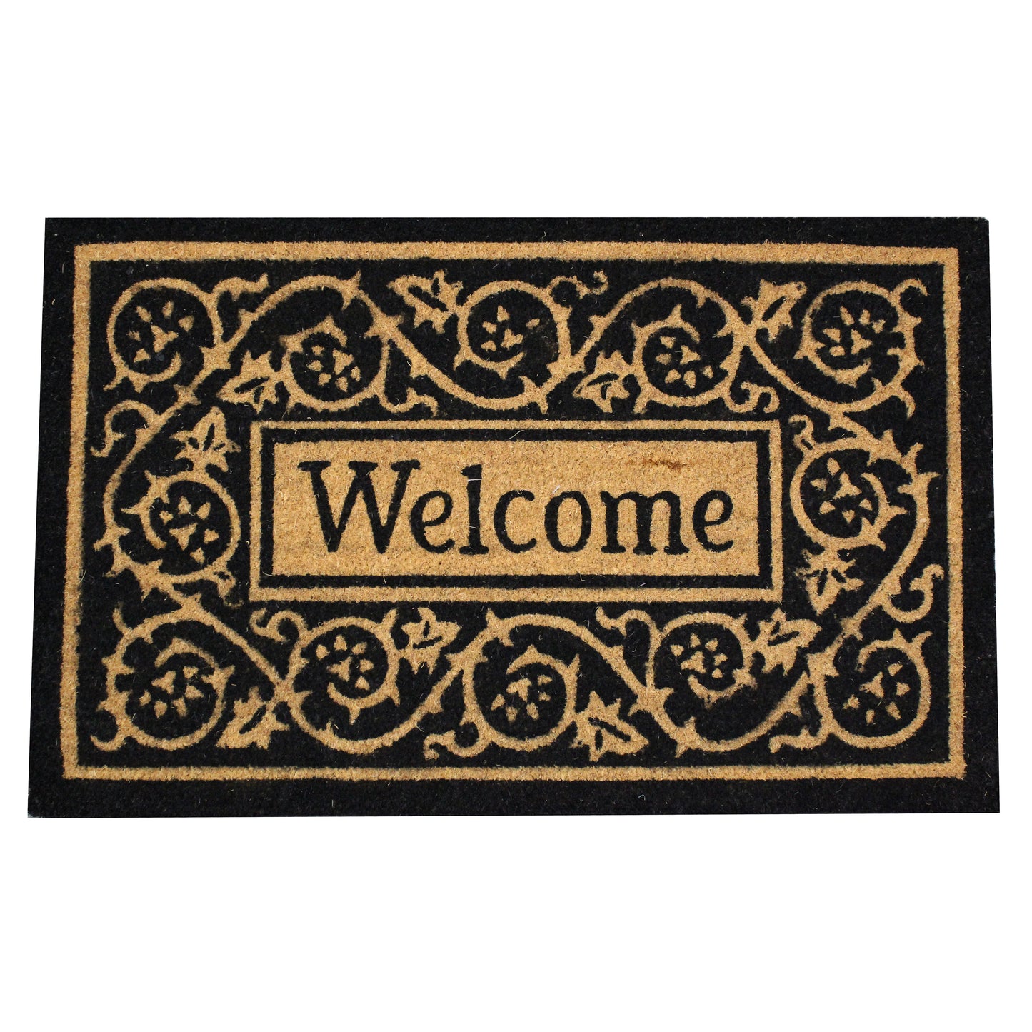 Natural Geo Island Paisley Welcome Black/Beige Natural Coir Door Mat 20 x 31"