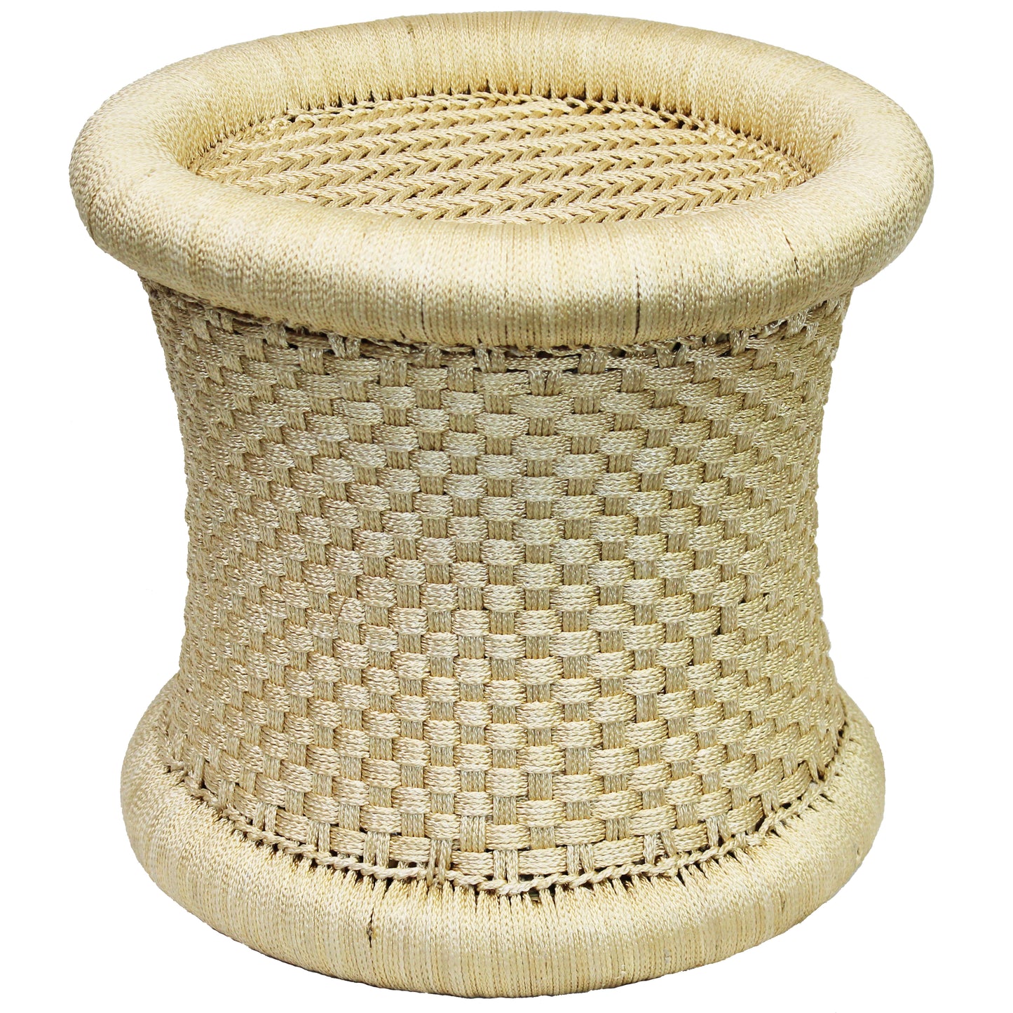 Natural Geo Decorative Handwoven Beige Accent Stool