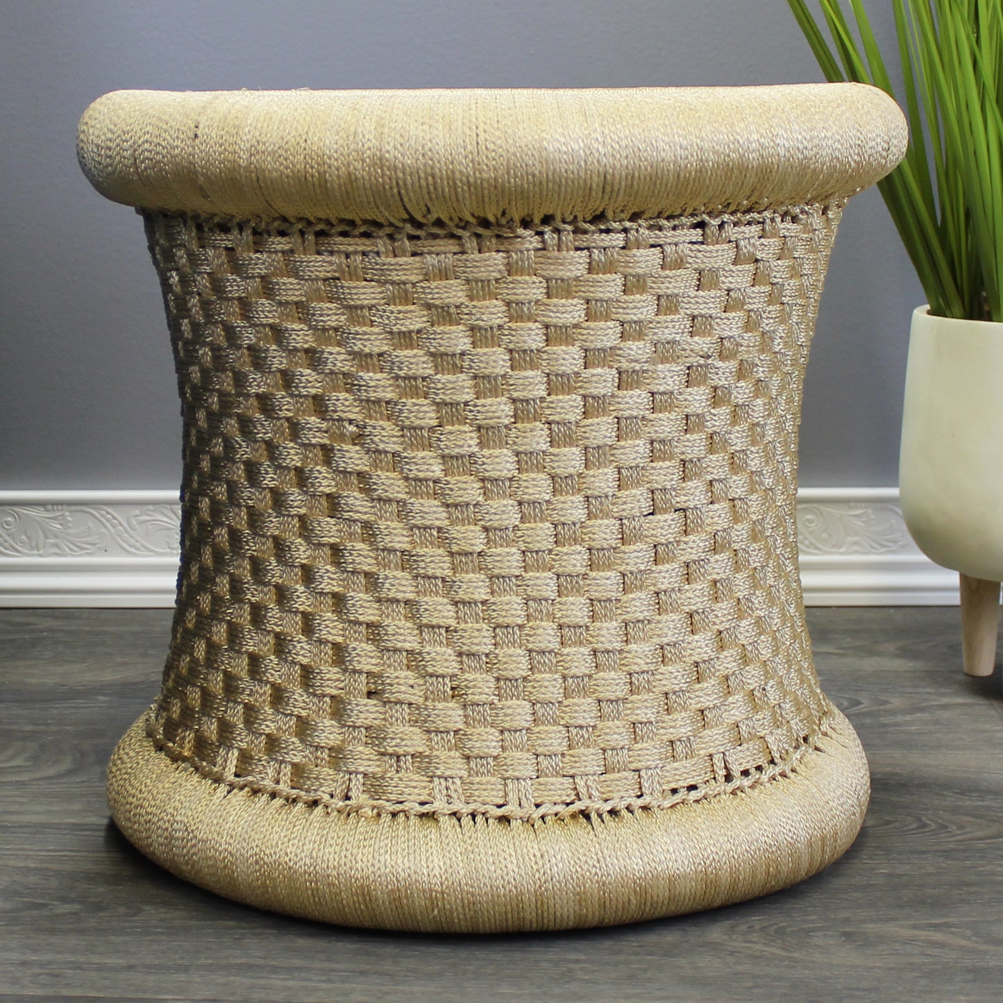 Natural Geo Decorative Handwoven Beige Accent Stool