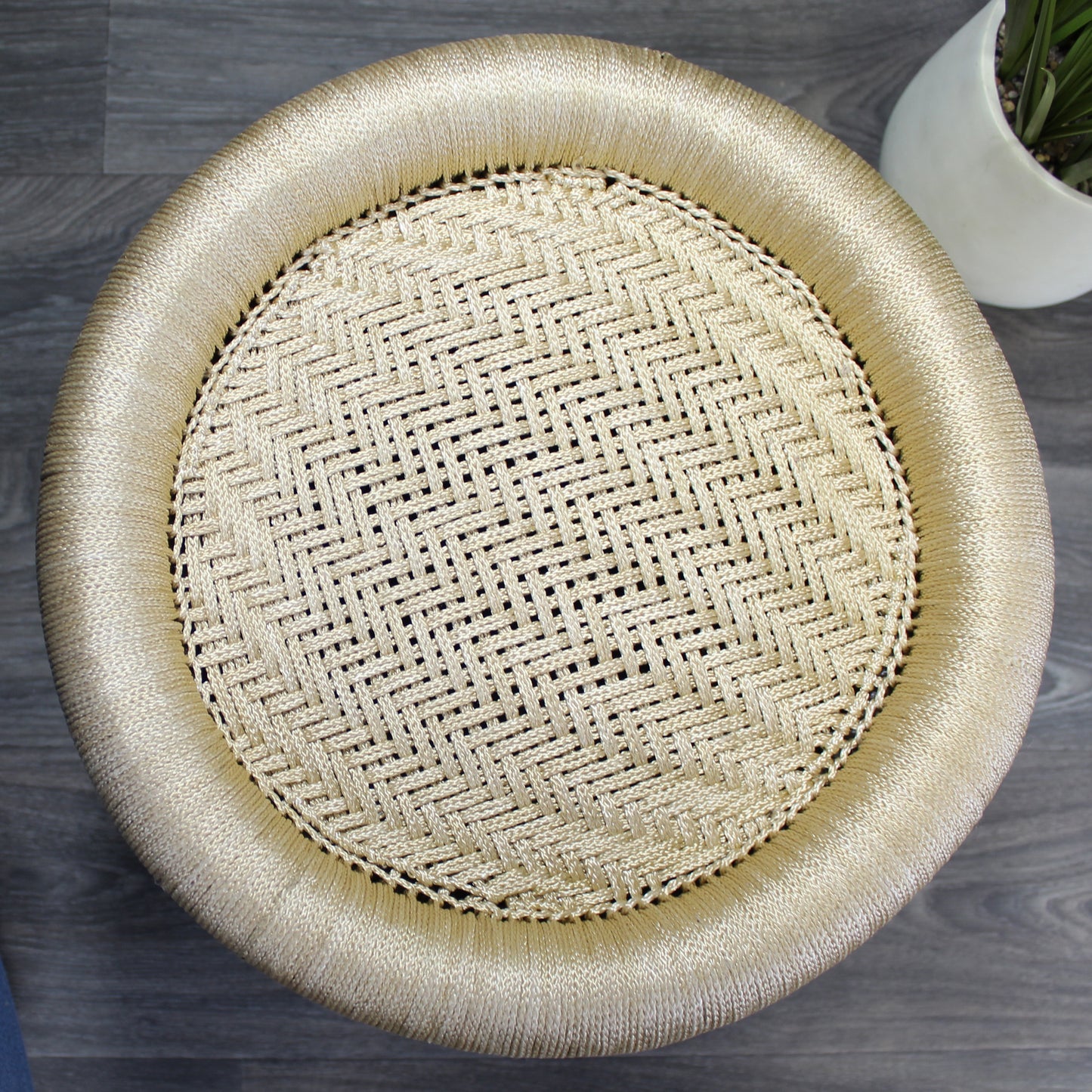 Natural Geo Decorative Handwoven Beige Accent Stool