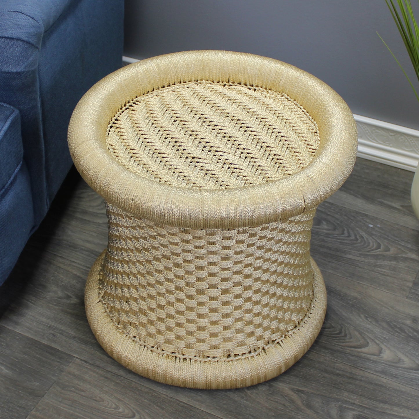 Natural Geo Decorative Handwoven Beige Accent Stool