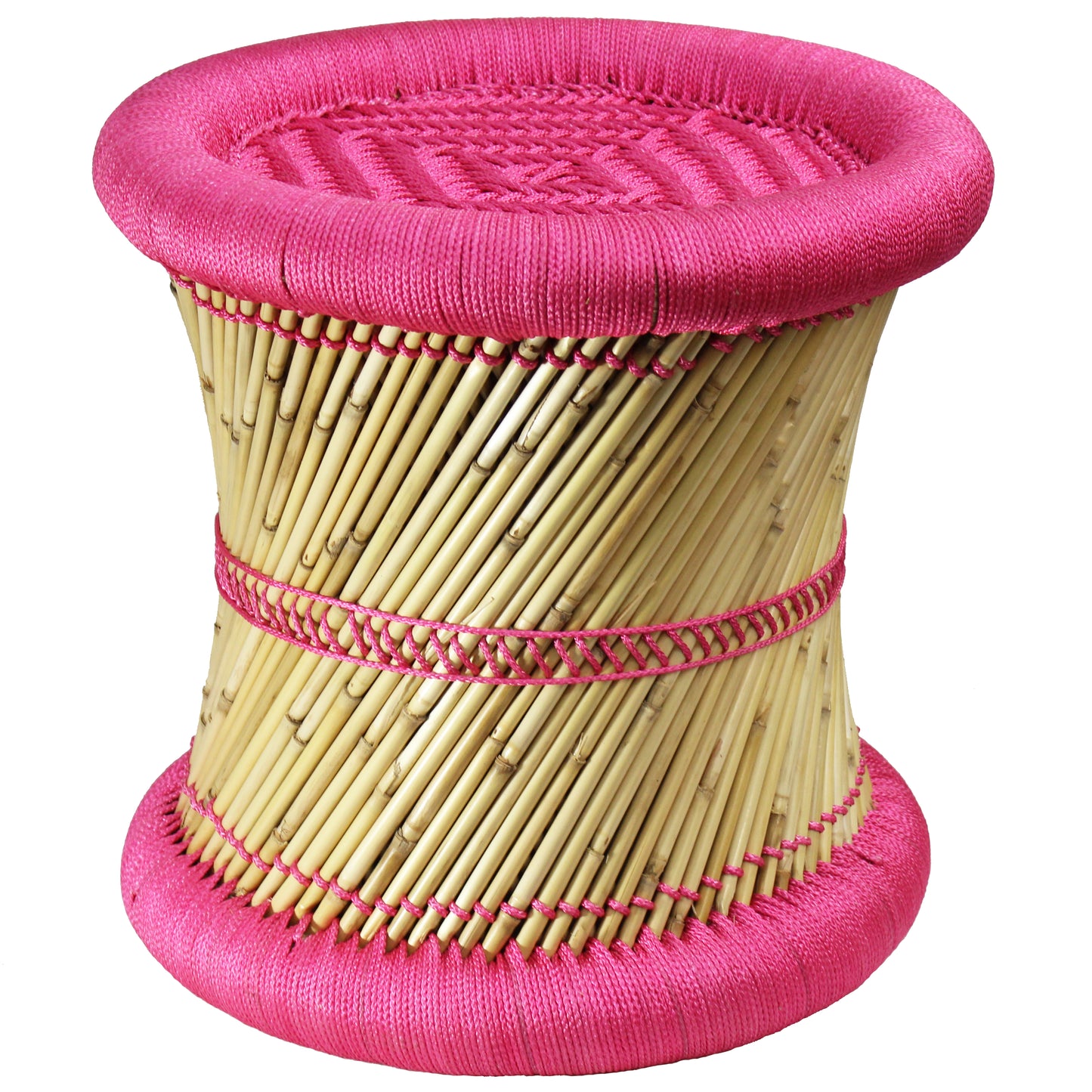 Natural Geo Moray Handwoven Nylon Decorative Accent Stool - Pink