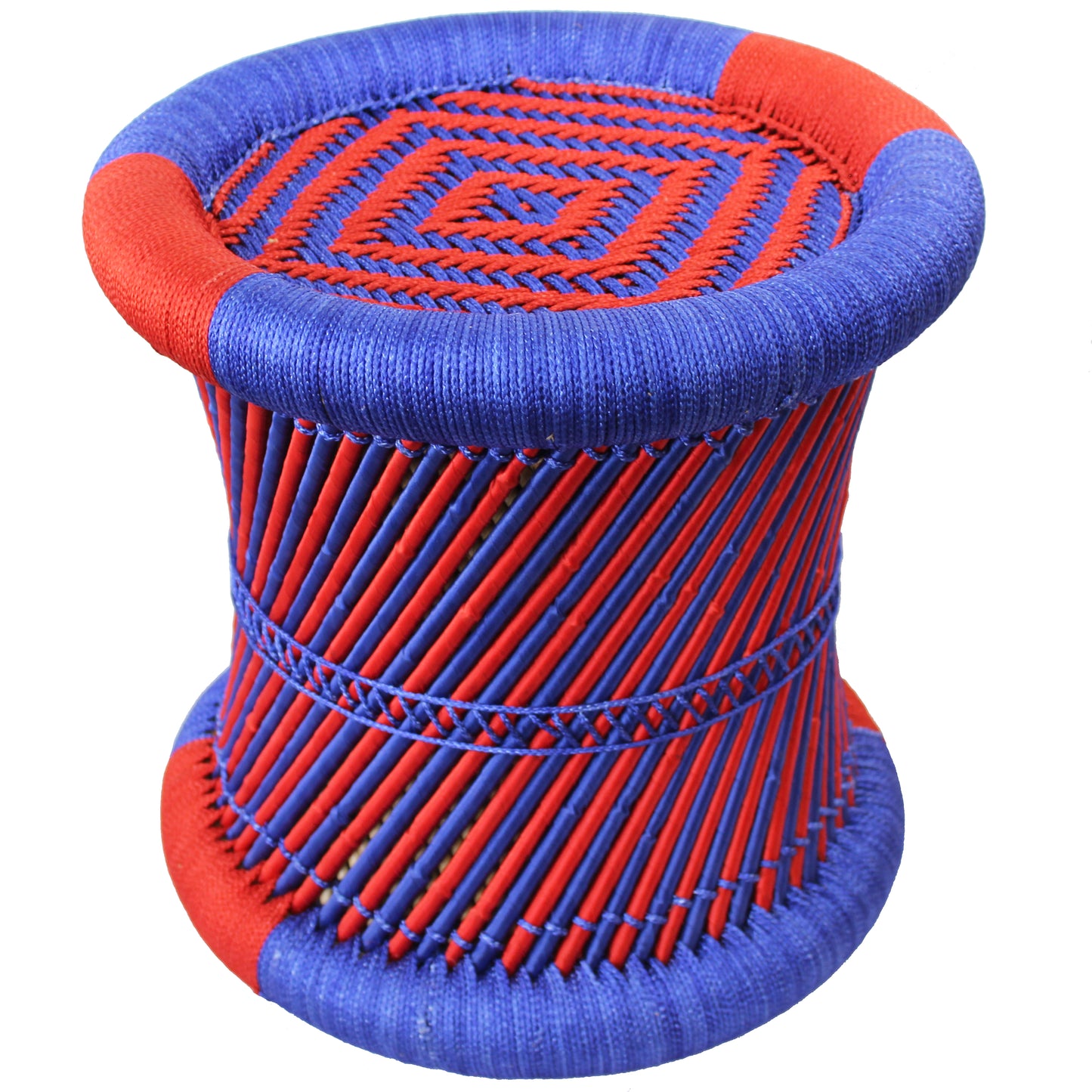 Natural Geo Handwoven Red/Blue Moray Accent Stool