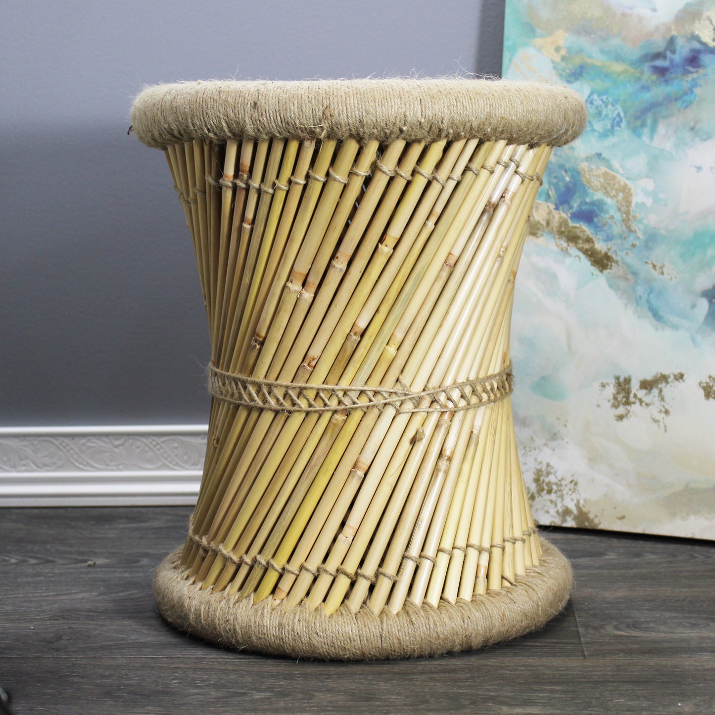 Natural Geo Moray Decorative Handwoven Jute Accent Stool (Set of 2)