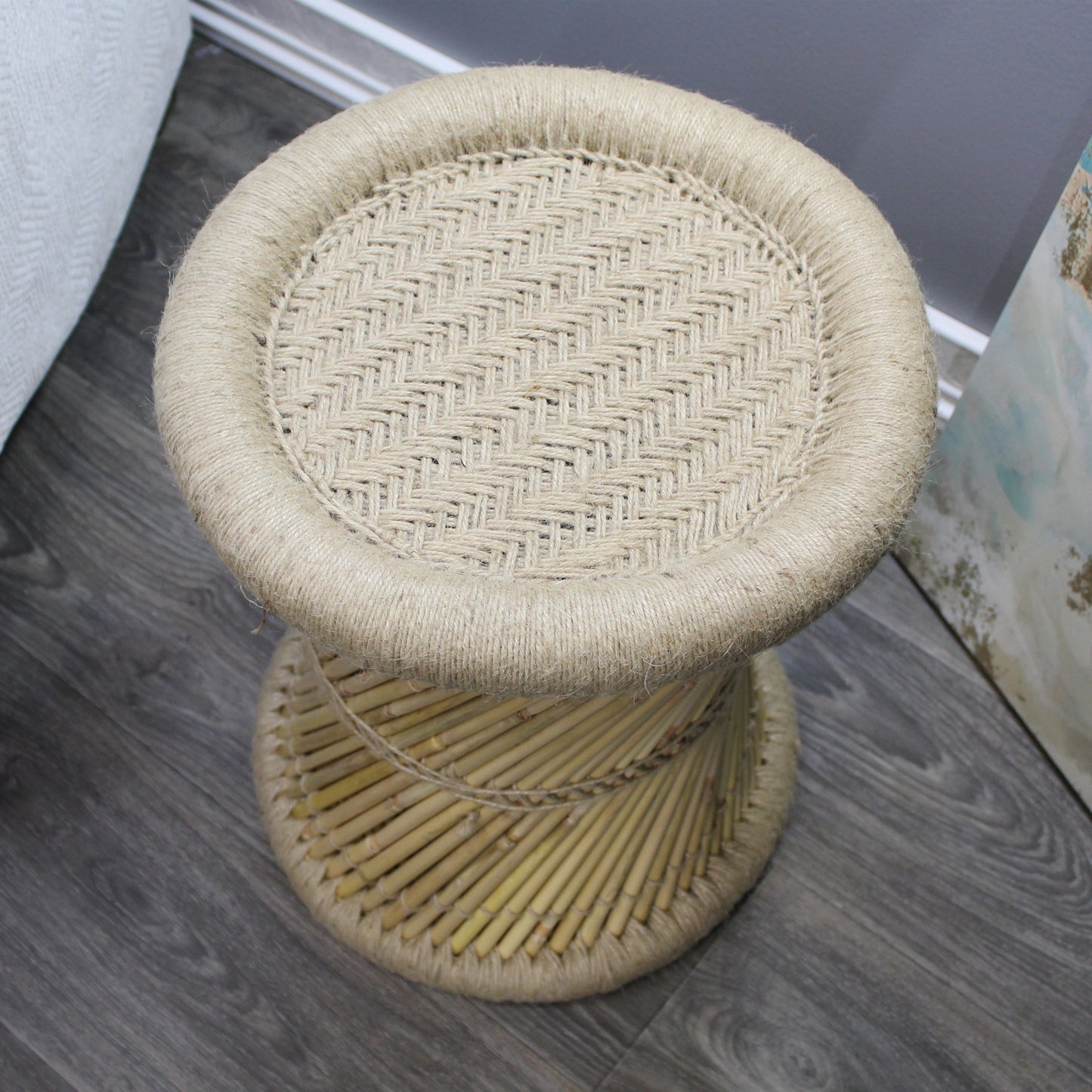 Natural Geo Moray Decorative Handwoven Jute Accent Stool (Set of 2)