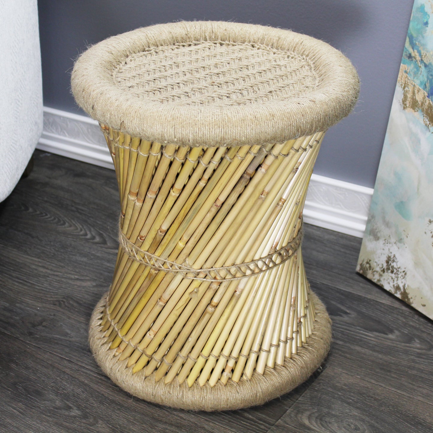 Natural Geo Moray Decorative Handwoven Jute Accent Stool (Set of 2)