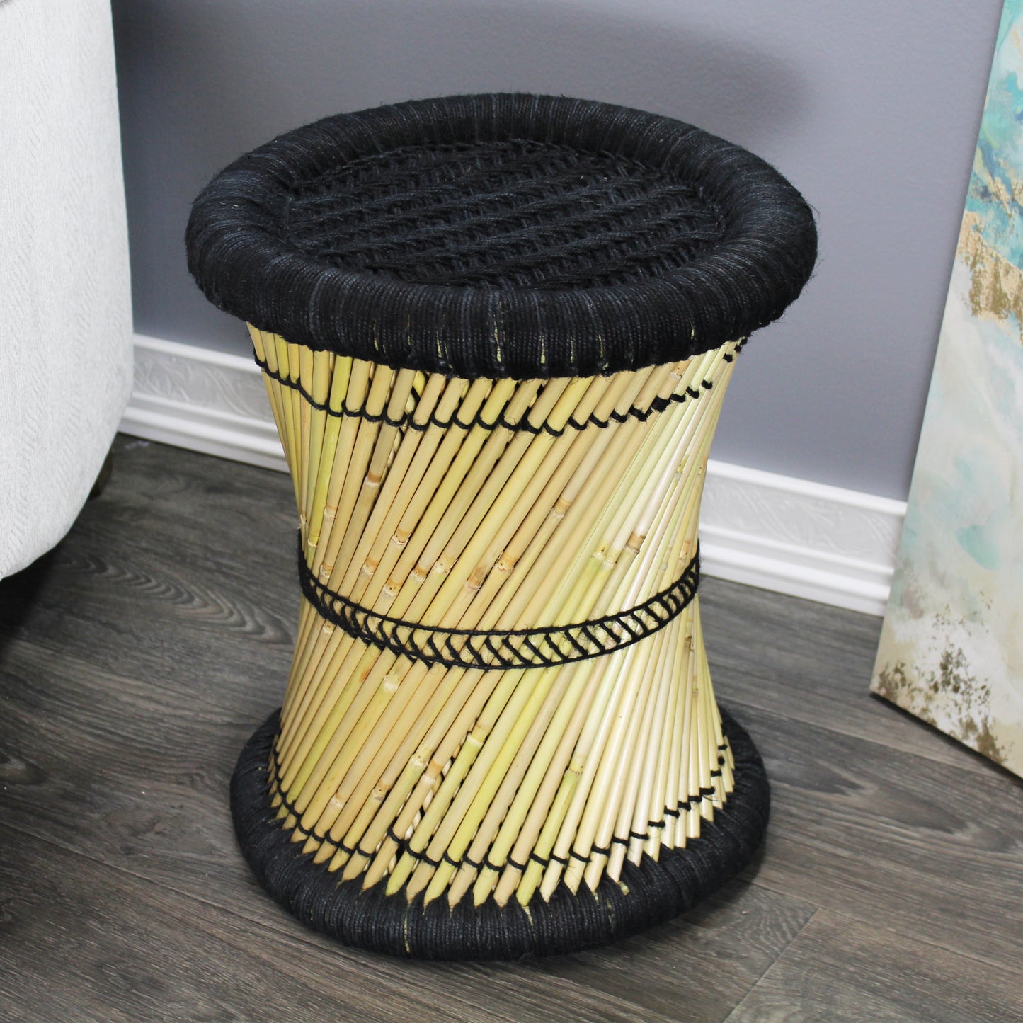 Natural Geo Moray Decorative Handwoven Jute Accent Stool (Set of 2)