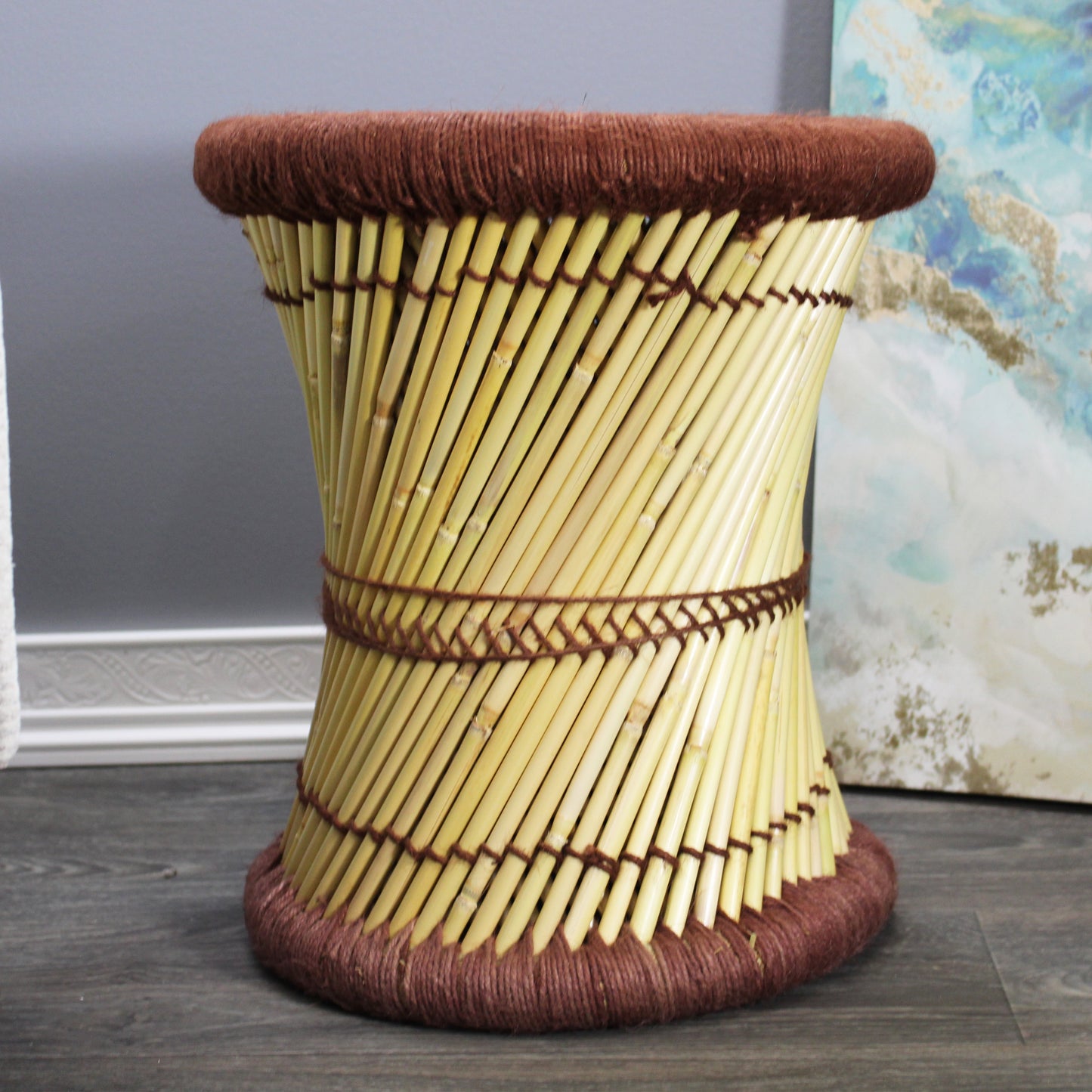 Natural Geo Moray Decorative Handwoven Jute Accent Stool (Set of 2)