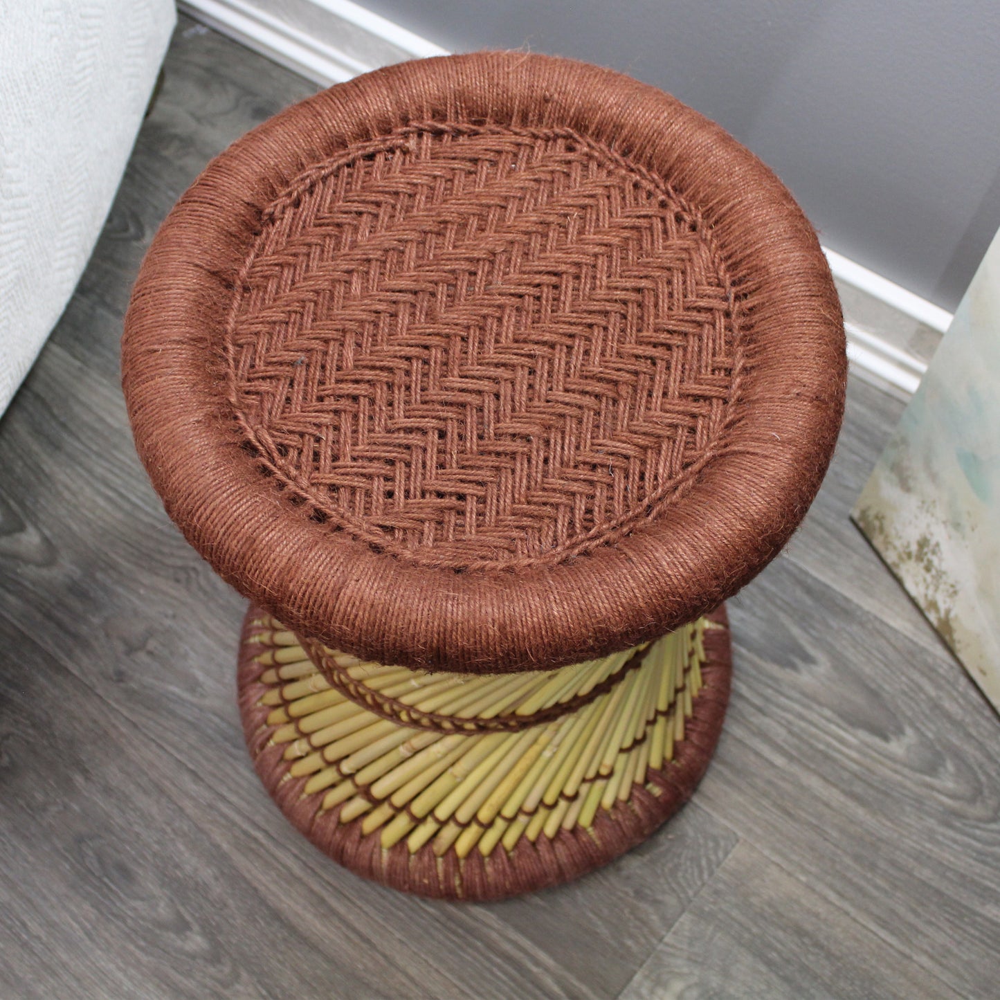 Natural Geo Moray Decorative Handwoven Jute Accent Stool (Set of 2)