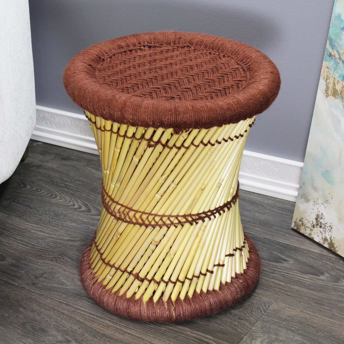 Natural Geo Moray Decorative Handwoven Jute Accent Stool (Set of 2)