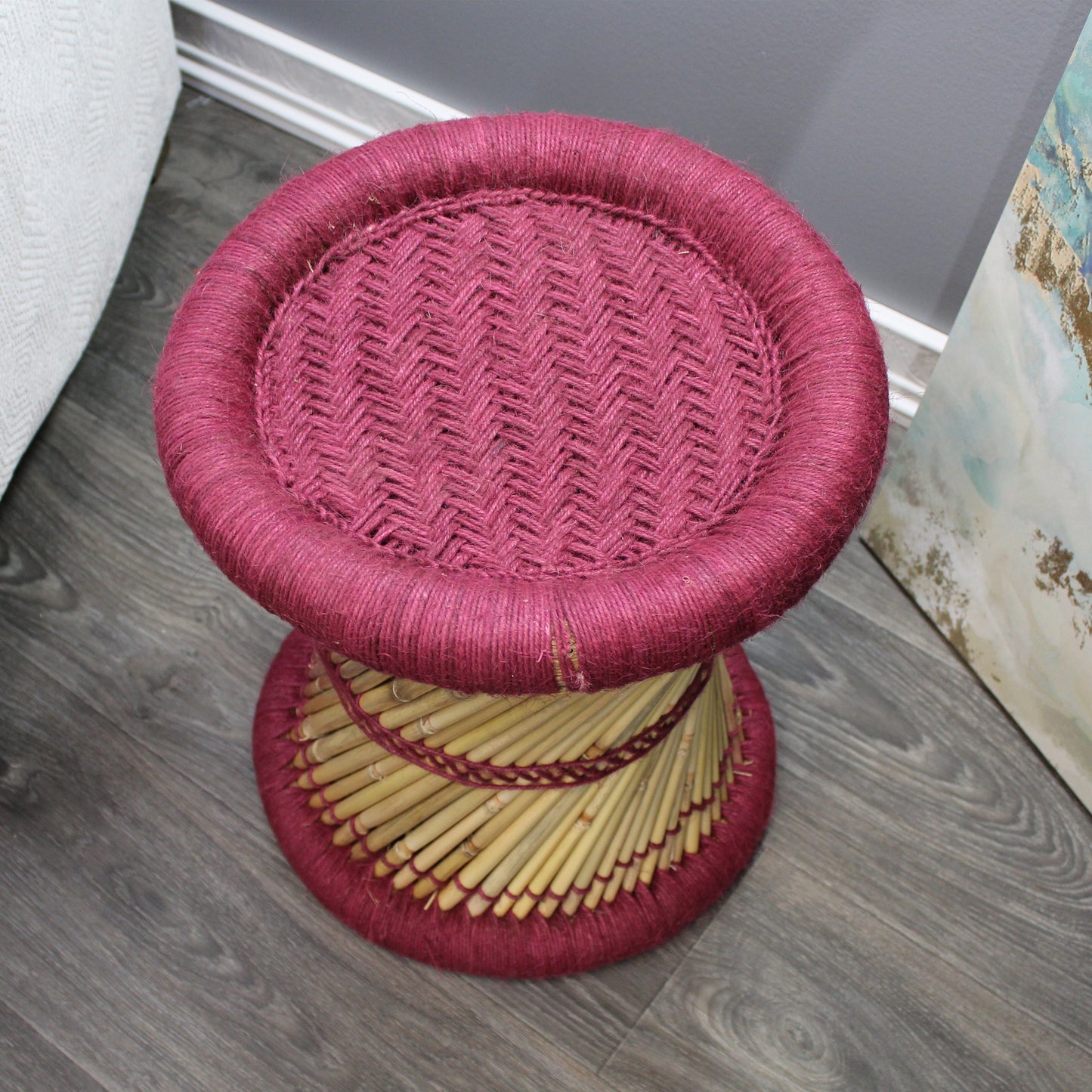 Natural Geo Moray Decorative Handwoven Jute Accent Stool (Set of 2)