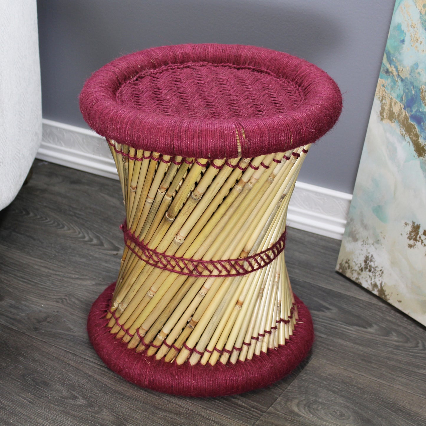 Natural Geo Moray Decorative Handwoven Jute Accent Stool (Set of 2)